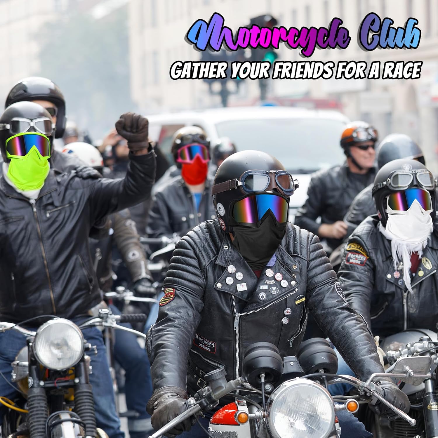 Poen 6 Pcs Motorcycle Goggles Windproof Adjustable ATV Snow Dirt Bike Safety Goggle for Man Women and 6 Pcs Breathable Face Cover Face Mask for Motorcycle Riding Cycling Hiking