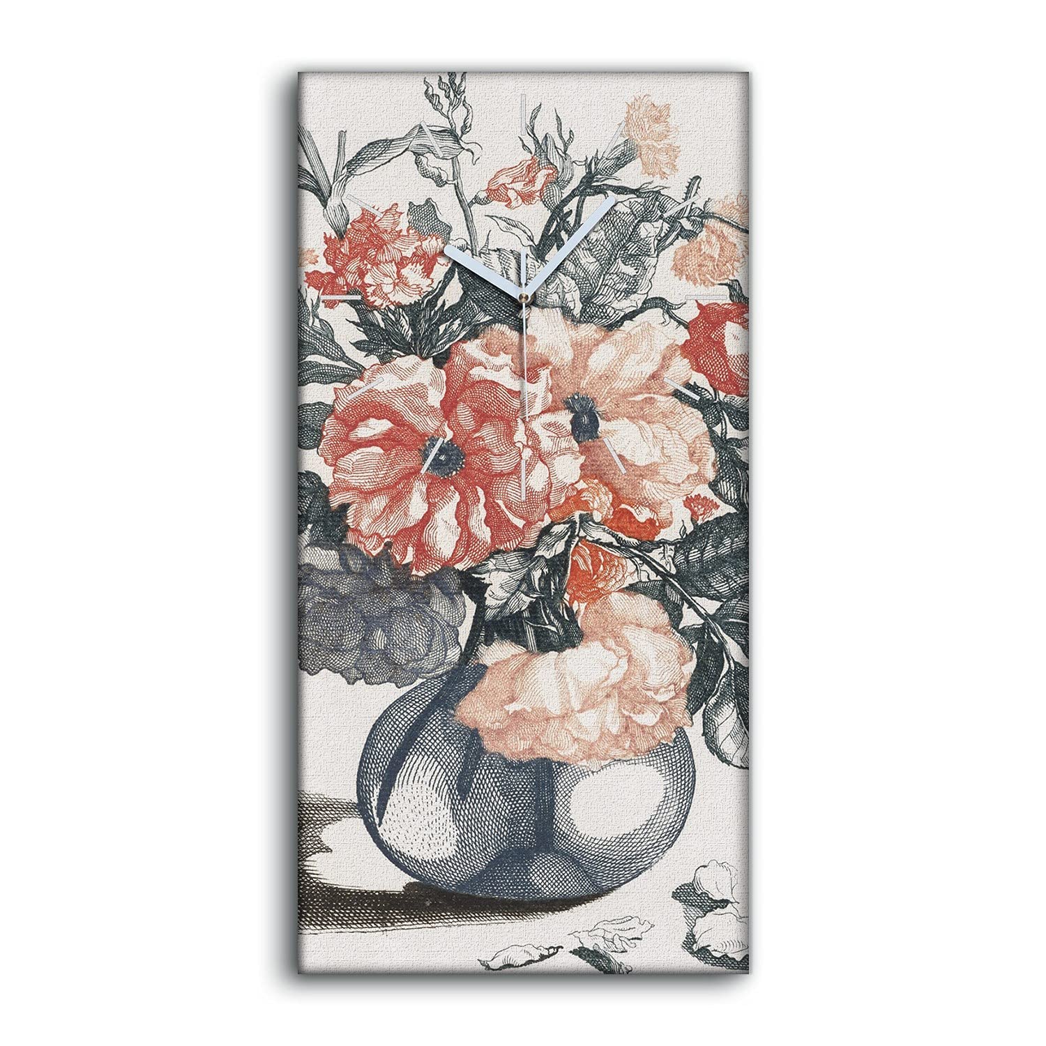Horloge sur toile silencieuse ne pas tic tac avec grand dessin de fleurs 30x60