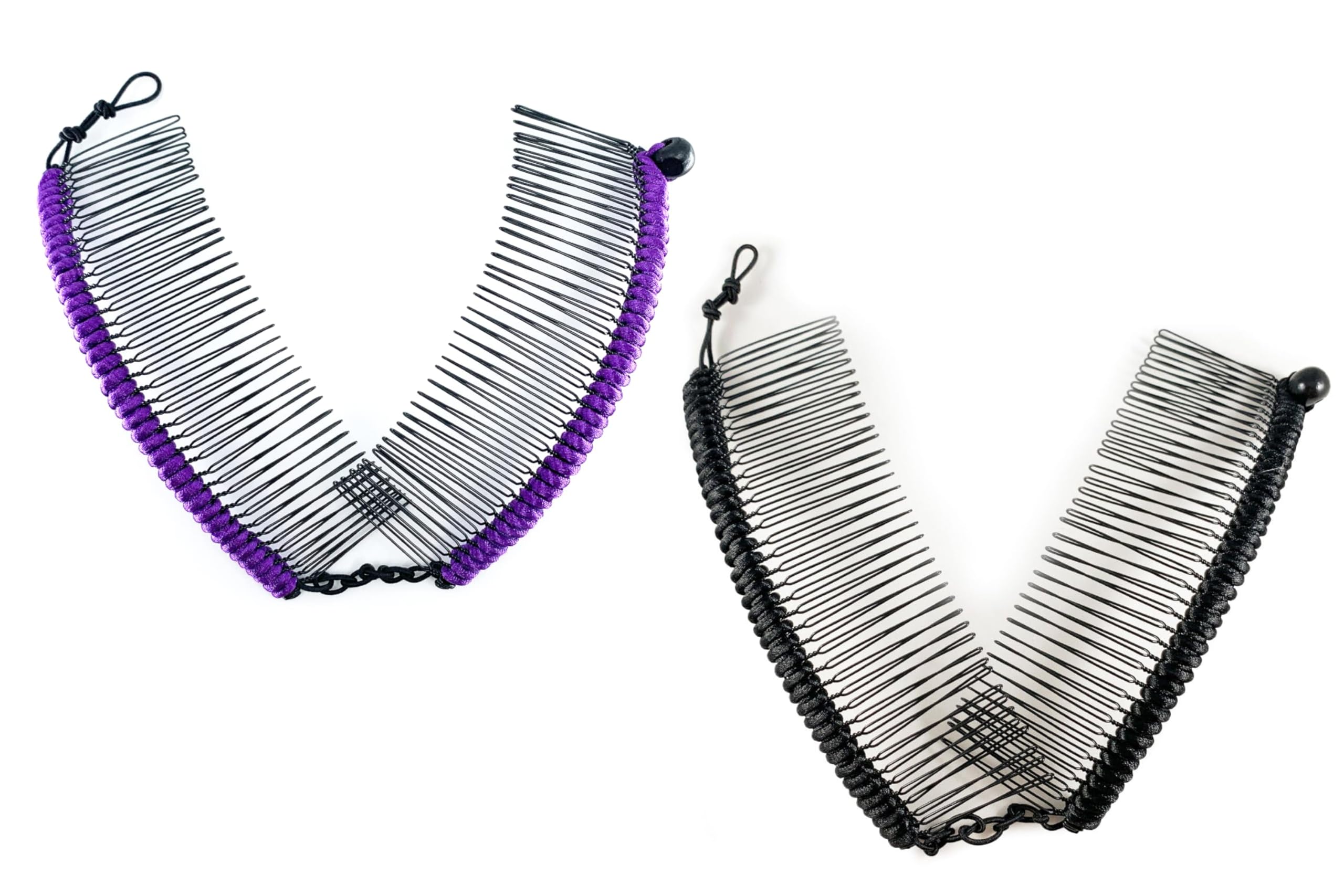 Stretch Banana Clip by HairZing - Double Comb for Thick, Curly, Kinky Hair - Put Your Hair Up in Seconds w/No Damage, Creases, or Pain (Purple and Black - Large, Large)