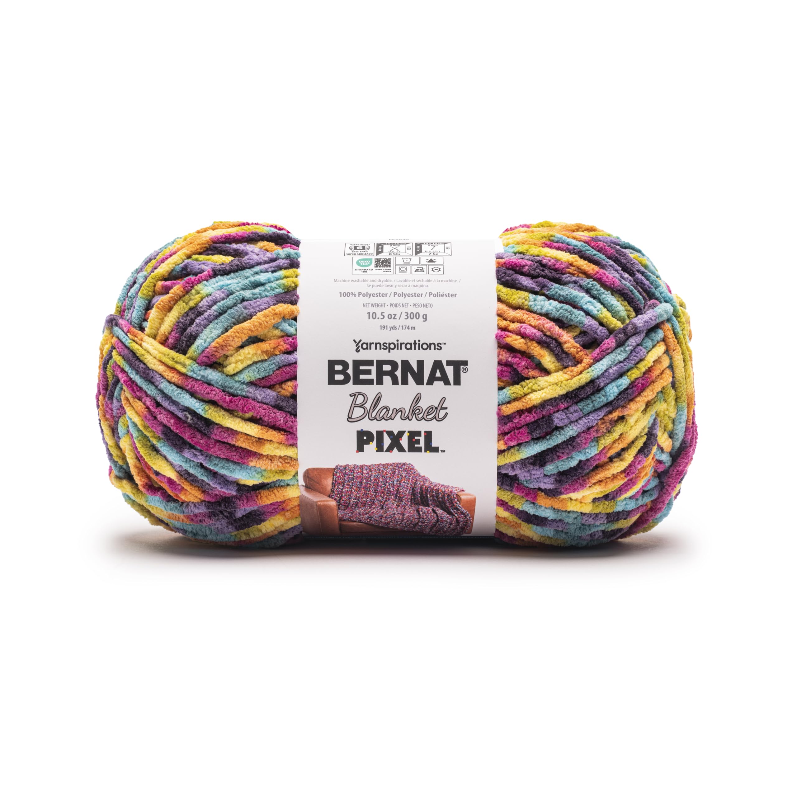 Bernat Blanket Pixel All The Colors Yarn - 2 Pack of 300g/10.5oz - 100% Polyester - #6 Super Bulky - 191 Yards - Knitting/Crochet - 3