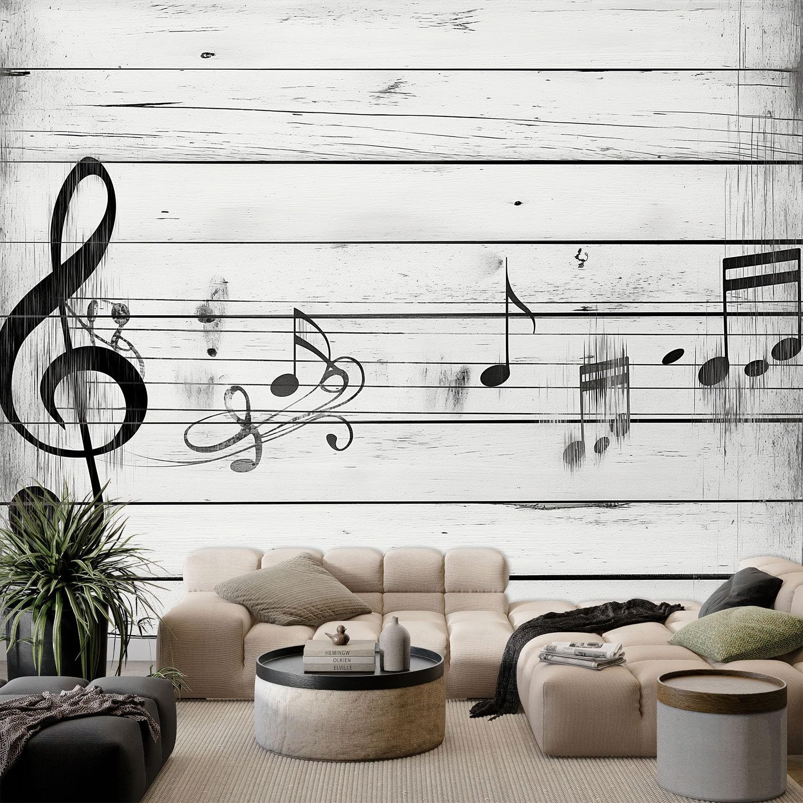 Papel pintado panorámico 3D 250 x 175 cm, grano de madera, música, notas musicales, papel pintado no tejido, alta calidad, mural moderno, decoración para sala de estar, dormitorio infantil, fondo de