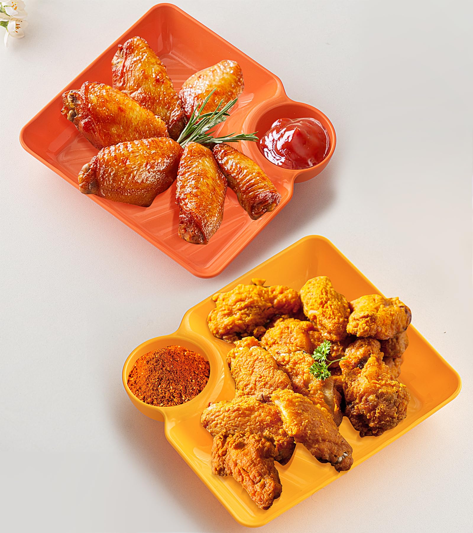 2 in 1 Snackschale und Dipschalen 4 Stück Servierplatten Nacho Teller 18.7 x 17 x 3.5cm Tapas Schalen Servierschalen Set für Vorspeisen Dips und Snacks