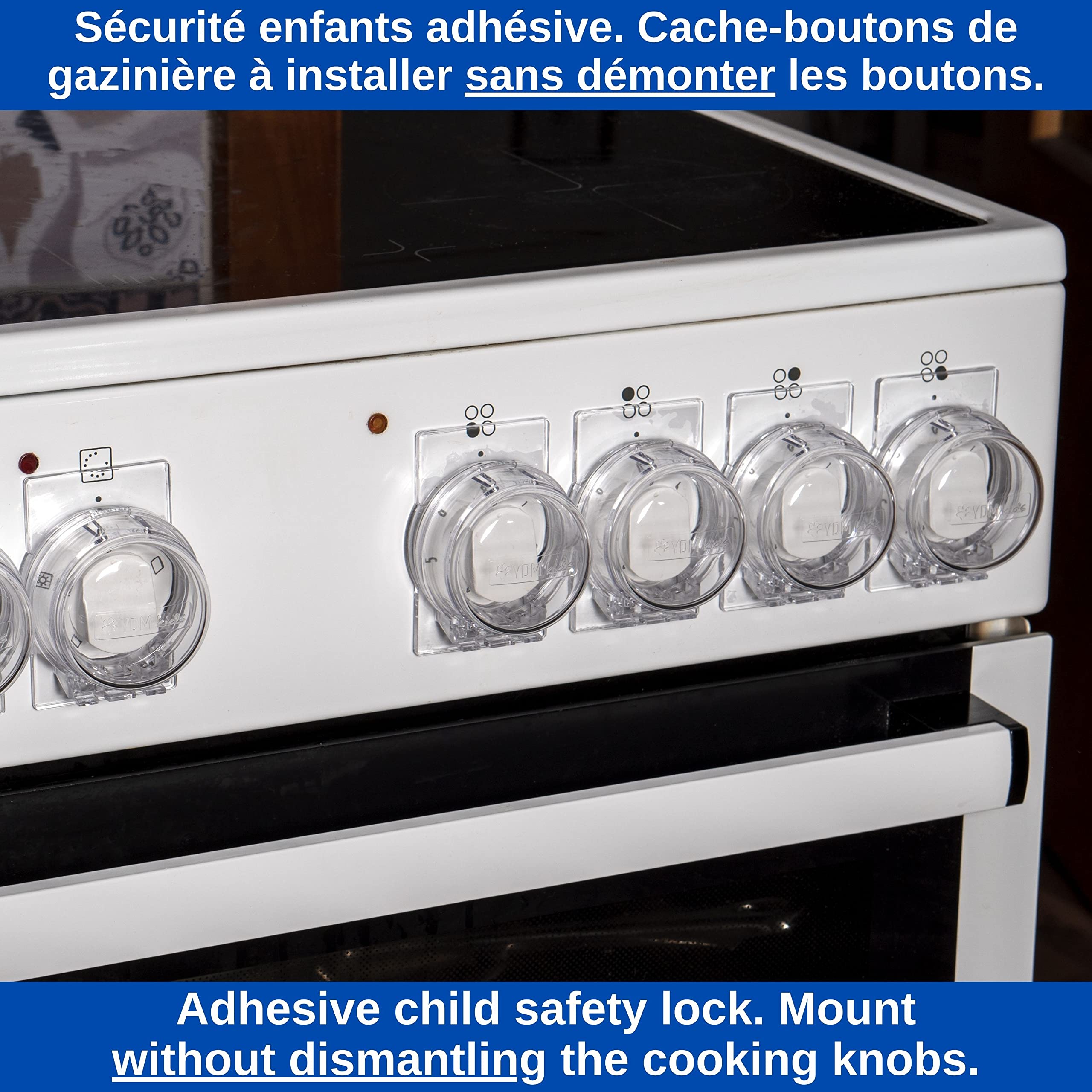 Cache-Boutons de Cuisinière et Verrou pour Four, Jeu de 7, Ø max. 4,9 cm, Distance centre 6,1 cm, Protection Enfants