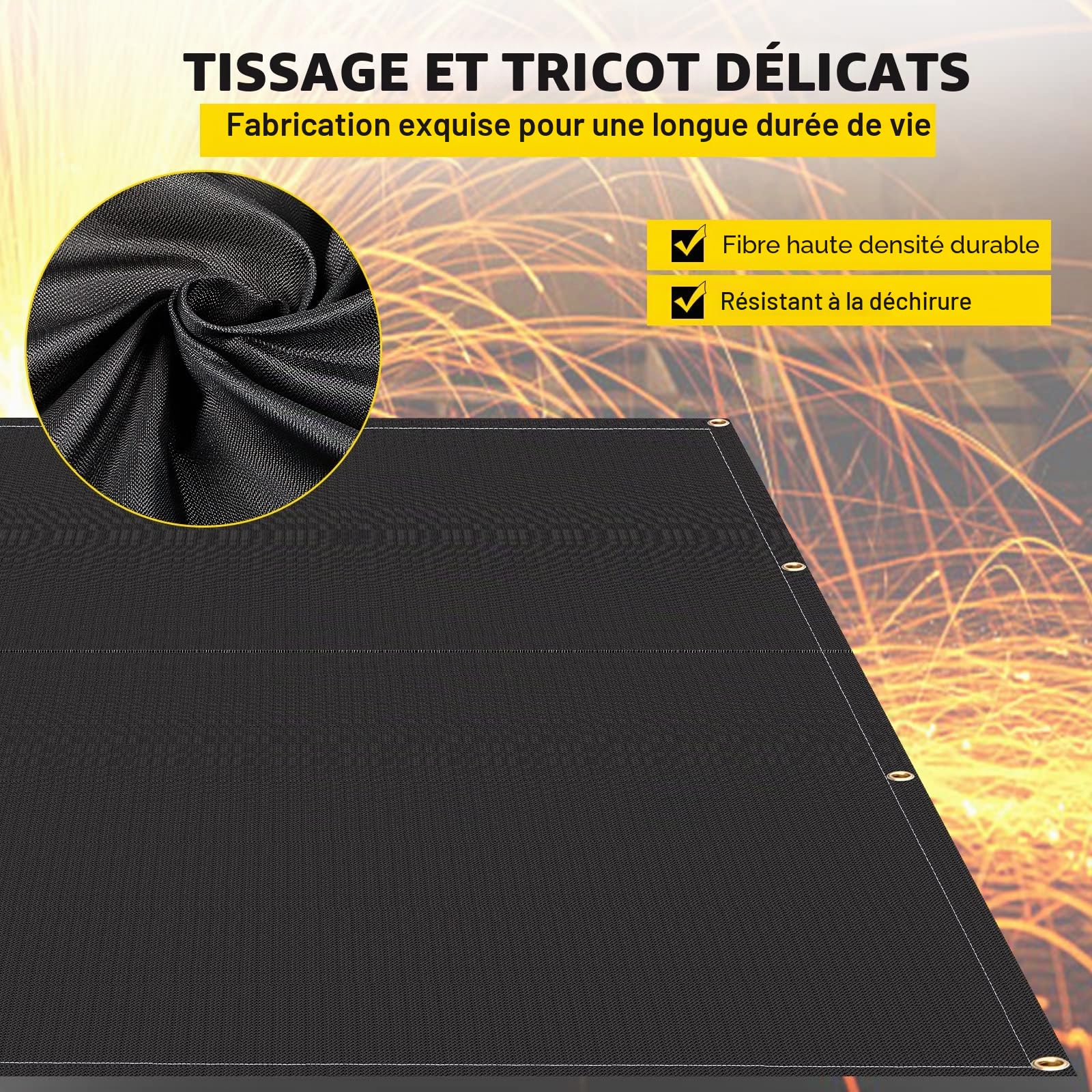 VEVOR Couvertures anti-feu, lot de 2 couvertures de soudage couverture anti-incendie 2,44 x 3,05 m ignifuge 550 °C couvertures d'urgence noires, couverture en fibre de verre avec 12 œillets en laiton