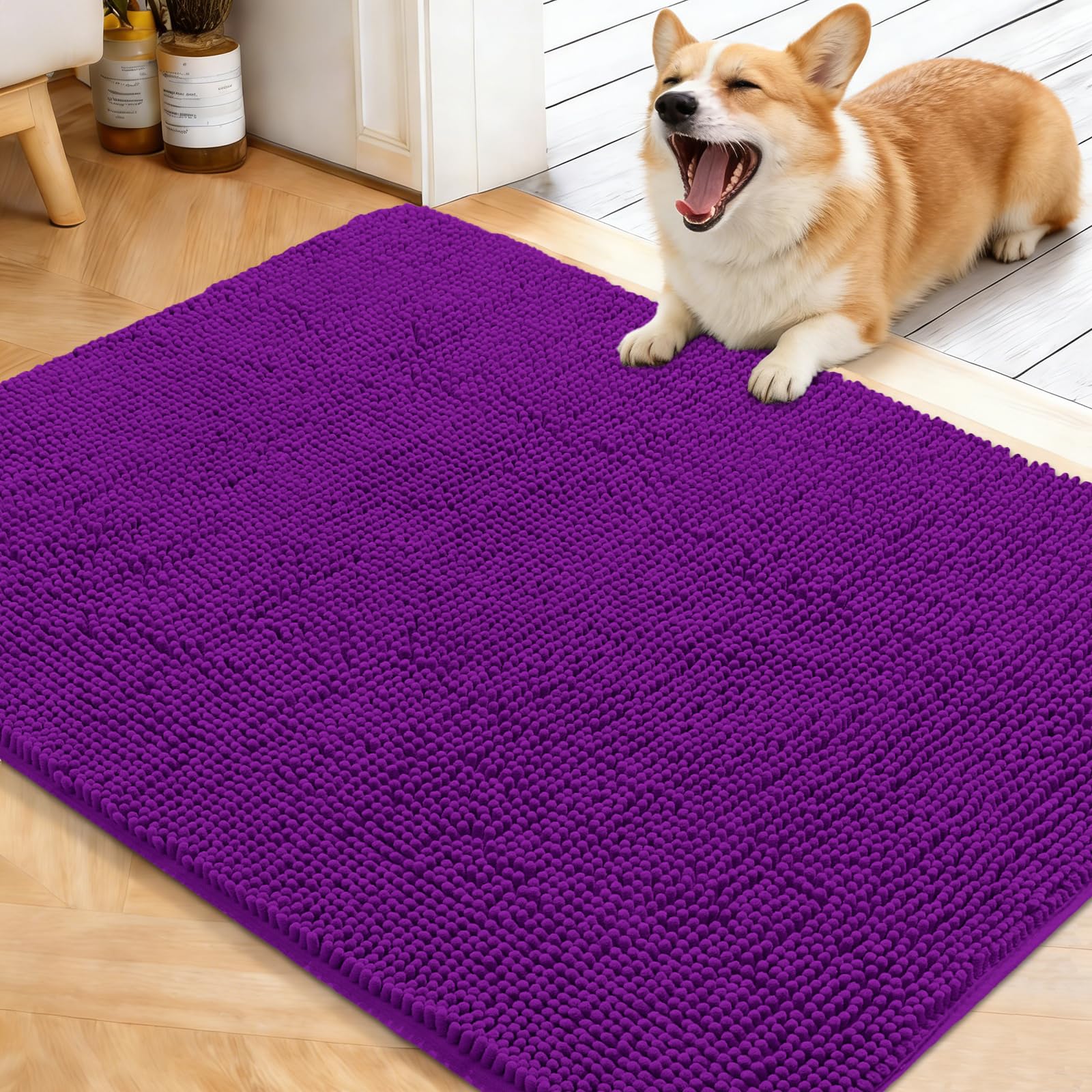 OLANLY Dog Door Mat for Muddy Paws 40x32, Super Absorbent Chenille Mud Mat
