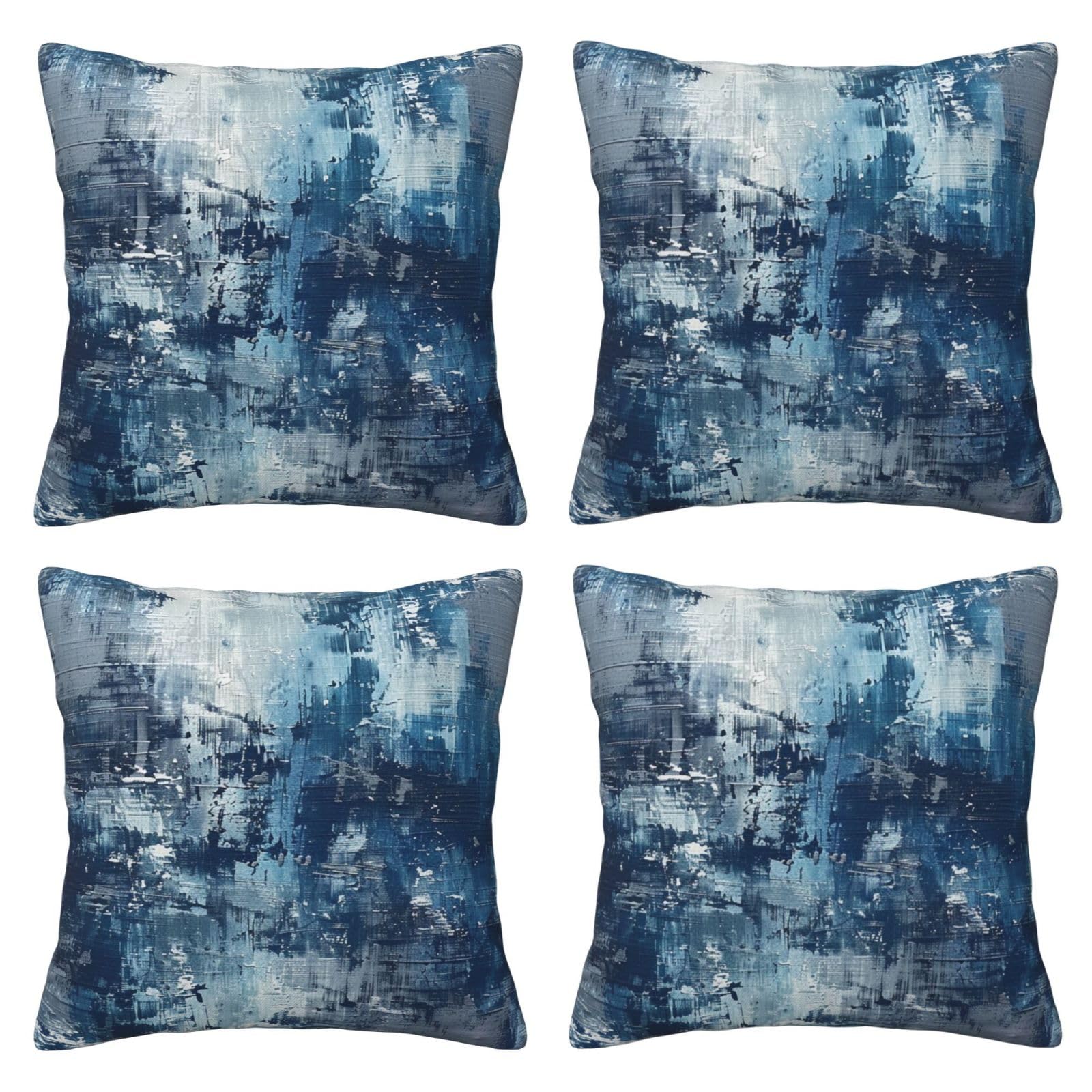 Aubkfeld Abstract Blue Printed Cushion Covers 4Pcs (40X40 Cm) - Decor Pillow Cases For Home - Hidden Zipper Opening