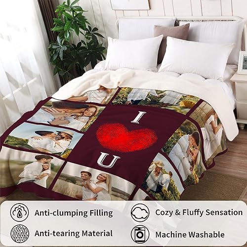 Miniatura 3 de Manta personalizada con fotos, manta personalizada con fotos con texto en inglés "I Love You", regalo de cumpleaños para novia, novio, esposa,