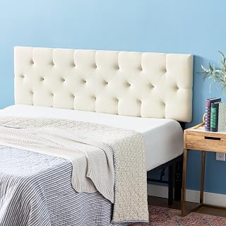 Lucid Mid-Rise Upholstered Headboard - Diamond Tufted - Padded Polyester - Adjustable Height from 34” to 46” - Easy Assembly - Bed Frame or Wall Mount - Sturdy - Pearl - Full / Full XL Size