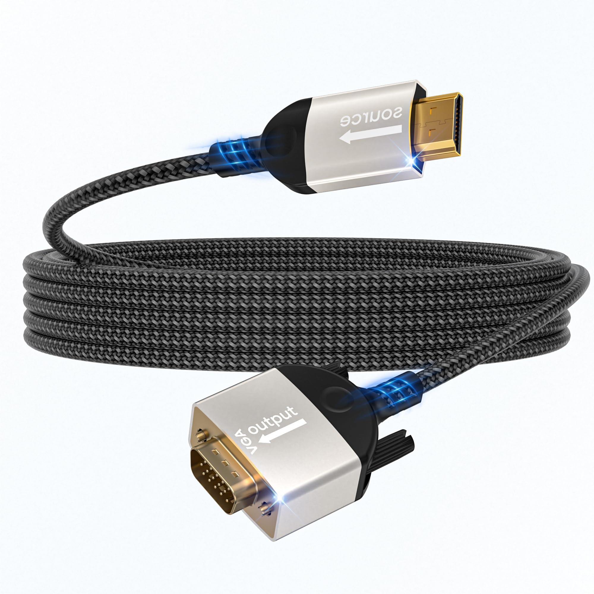 kabel HDMI na VGA 1,5m, jednokierunkowy kabel HDMI na VGA D SUB 15 Pin, kabel HDMI na VGA kompatybilny z podłączeniem PC, laptopa i innych urządzeń HDMI do monitora/projektora/HDTV 1080P@60Hz
