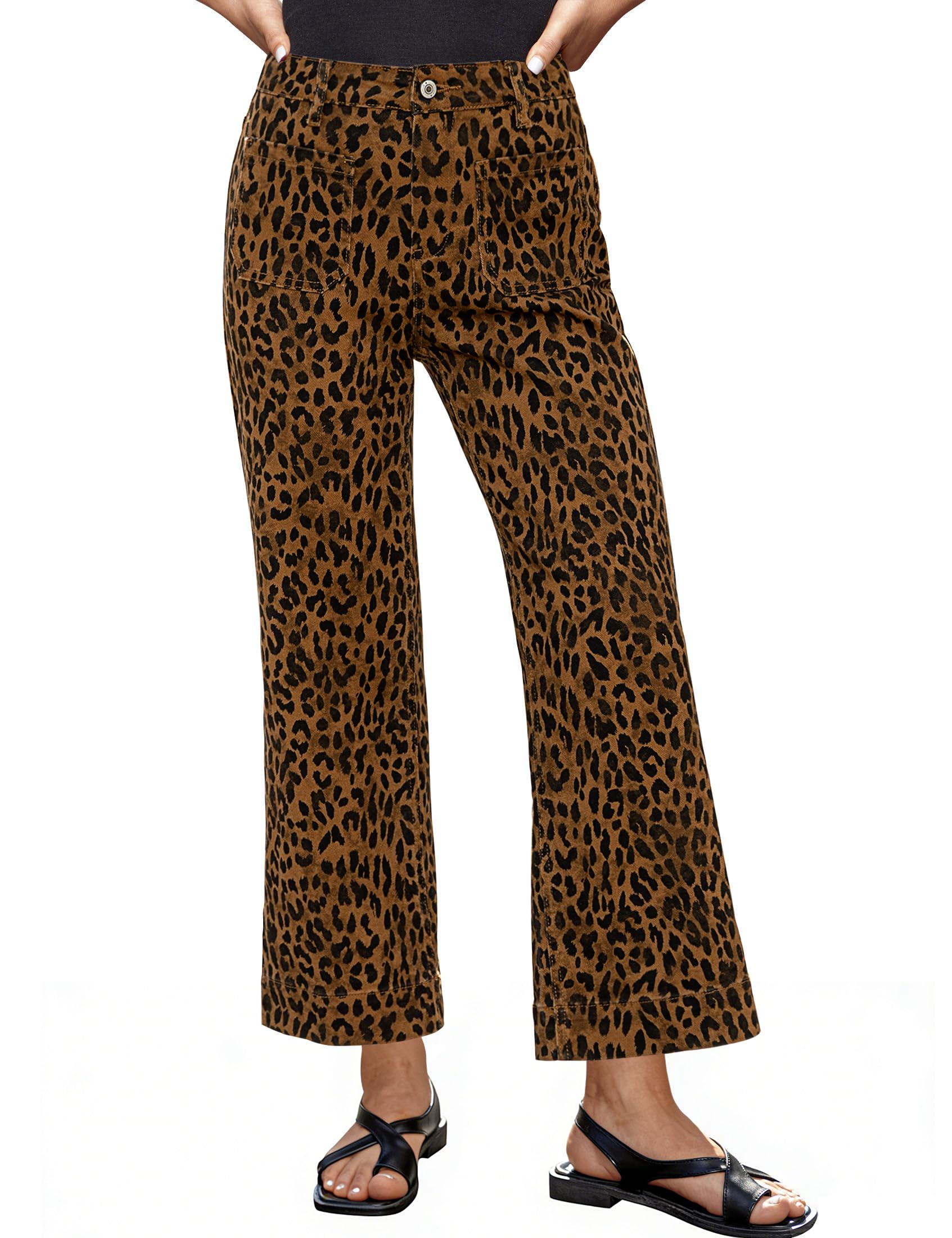 luvamia Wide Leg Jeans Leopard Cheetah Print