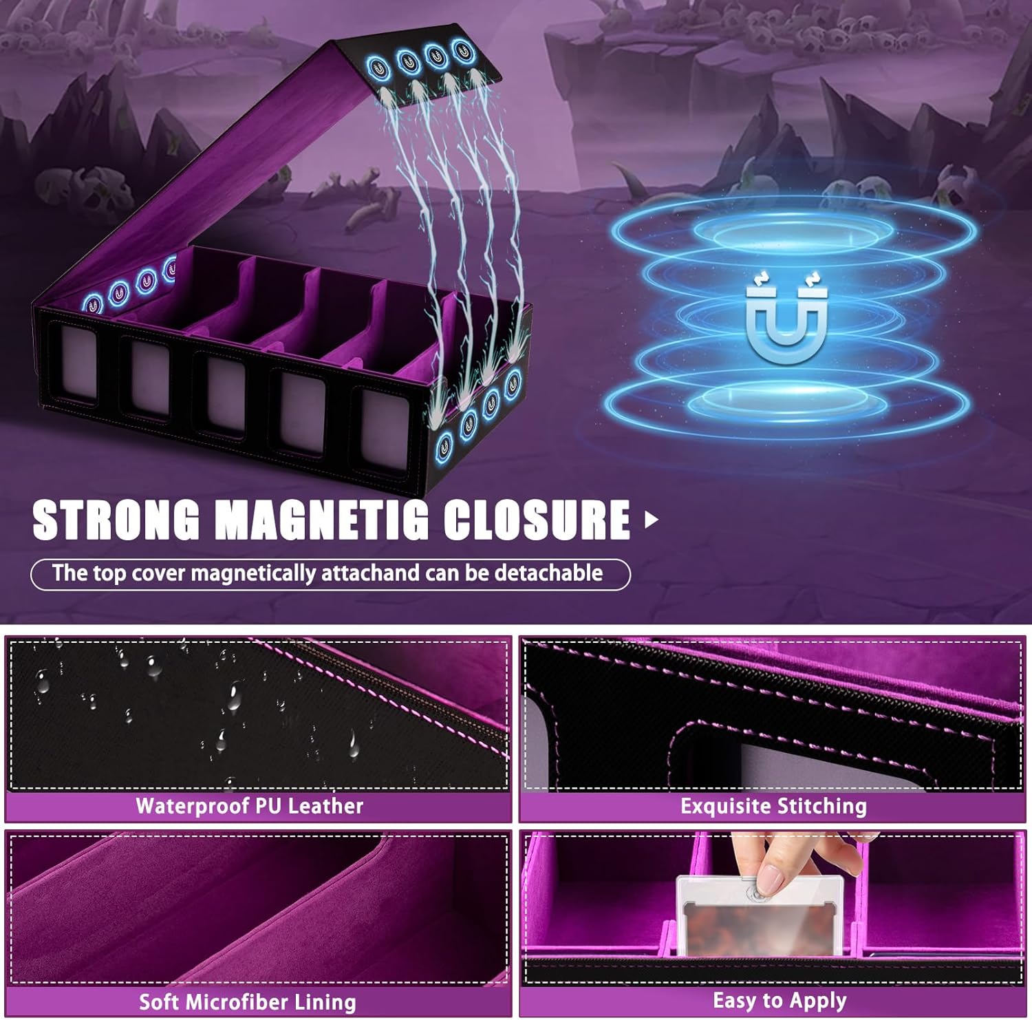 Card Storage Box with Commander Display 5-Row Deck Case with Removable Lid 3900+ Card Deck Box for MTG TCG Sports Card, 5 Toploaders, 5 Stoppers, 30 Dividers,1 Dice Tray