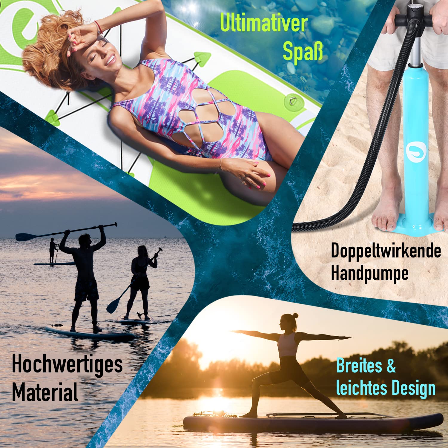 Planche de Stand up Paddling Exprotrek, Planche de Sup Gonflable, kit de Planche de Stand up Paddle, 6 Pouces avec pagaie et Accessoires complets (200KG Max)
