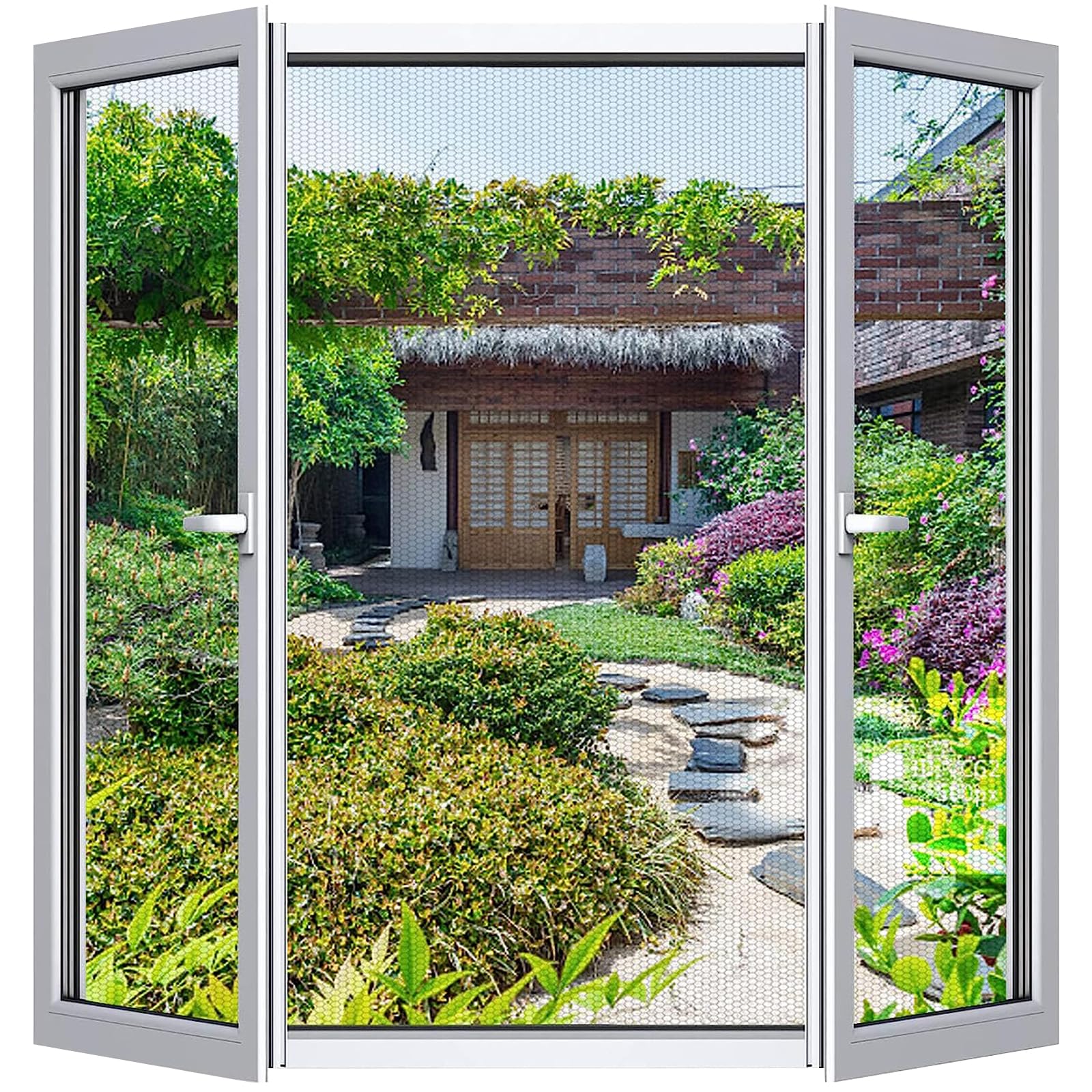 Fliegengitter Fenster 2er Set 250 x 150 cm | DIY zuschneidbar ohne Bohren, Klebemontage | Insektenschutz Fenster Fliegenvorhang Moskitonetz | mit Schneidewerkzeug | transparent, feinmaschig, Schwarz