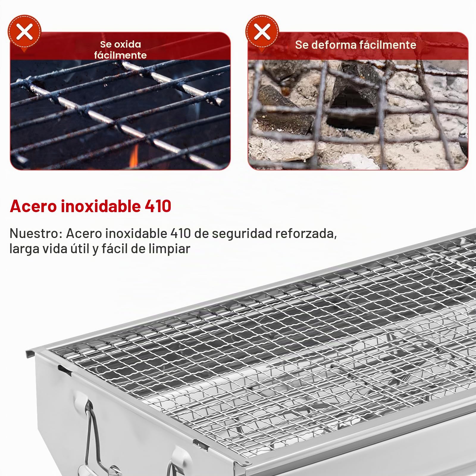 Barbacoa de carbón vegetal, XXL, parrilla de carbón portátil, parrilla plegable de acero inoxidable, barbacoa al aire libre con tabla de especias, cesta de almacenamiento, parrilla de carbón plegable