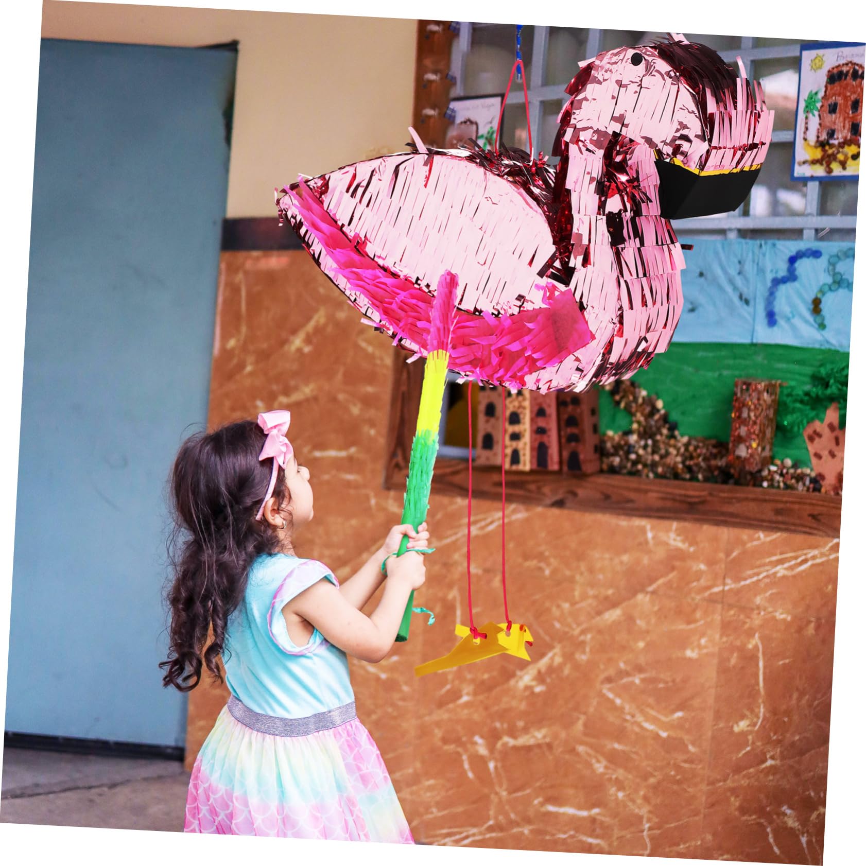 Flamingo Piñata aus Papier, 1 Satz für Partydekoration | Inklusive Piñata Stock, Augenbinde und Bunten Rundteilen, Lustig und Festlich für Feiern