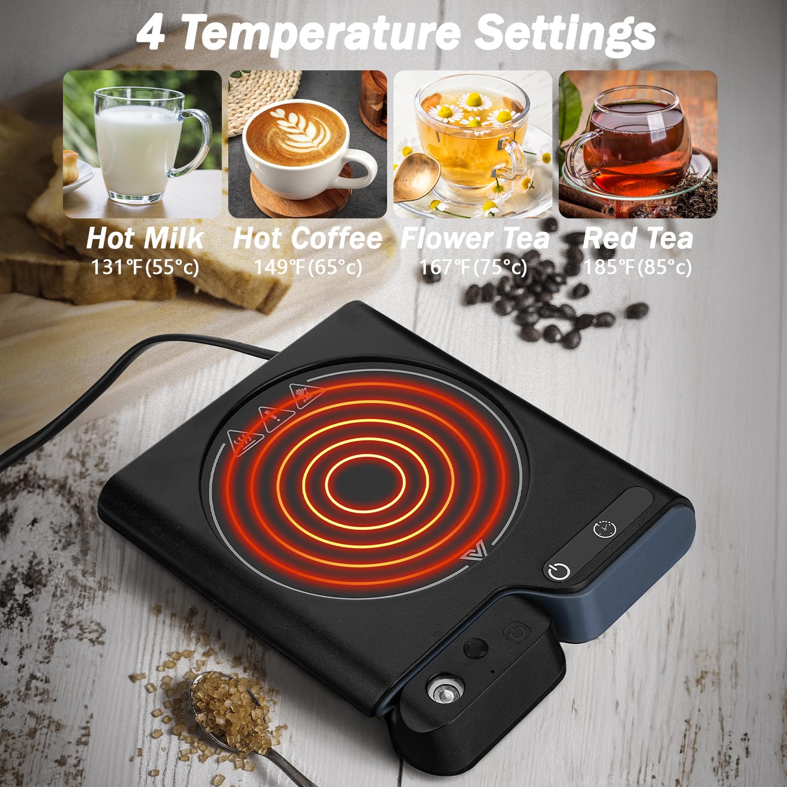 Caffè Mug Warmer, Cup Warmer per la casa ufficio con 4 impostazioni di temperatura (55-85 ℃) e 12 ore Timer Auto-Off funzione per il riscaldamento Teiera piastra tè latte caffè