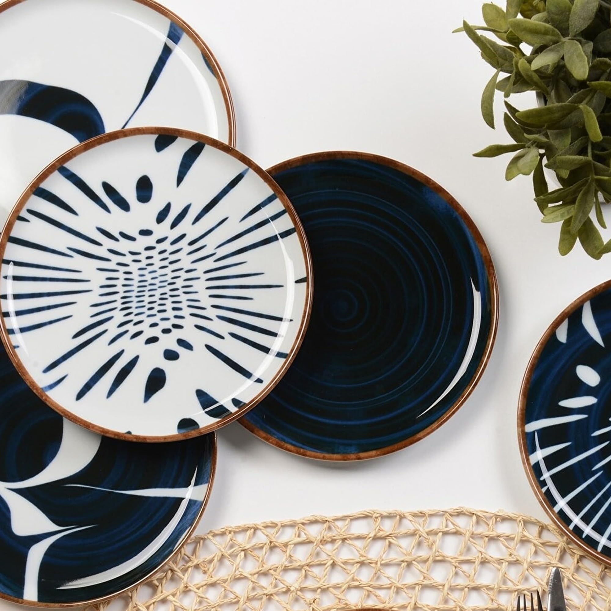 Assiettes à dessert en porcelaine de 21 cm bleu marine style chic