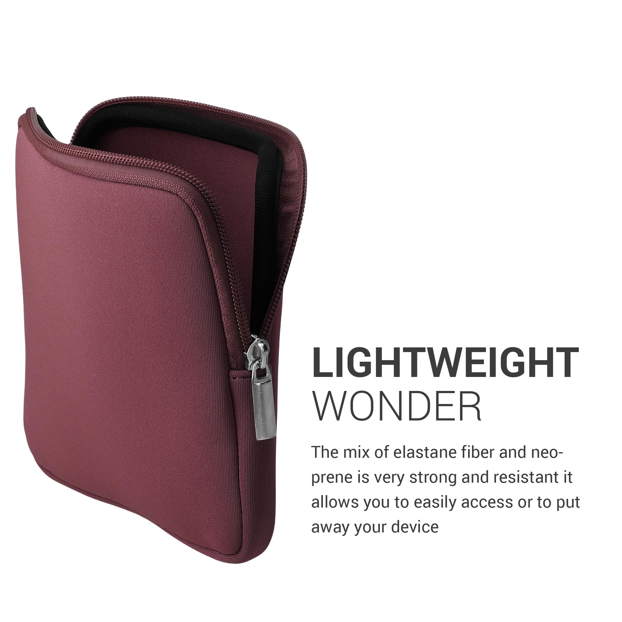 Custodia Universale per eReader kwmobile, Copertina in Neoprene Malva con Chiusura a Zip, Misura 17,5 x 14,7 x 1 cm