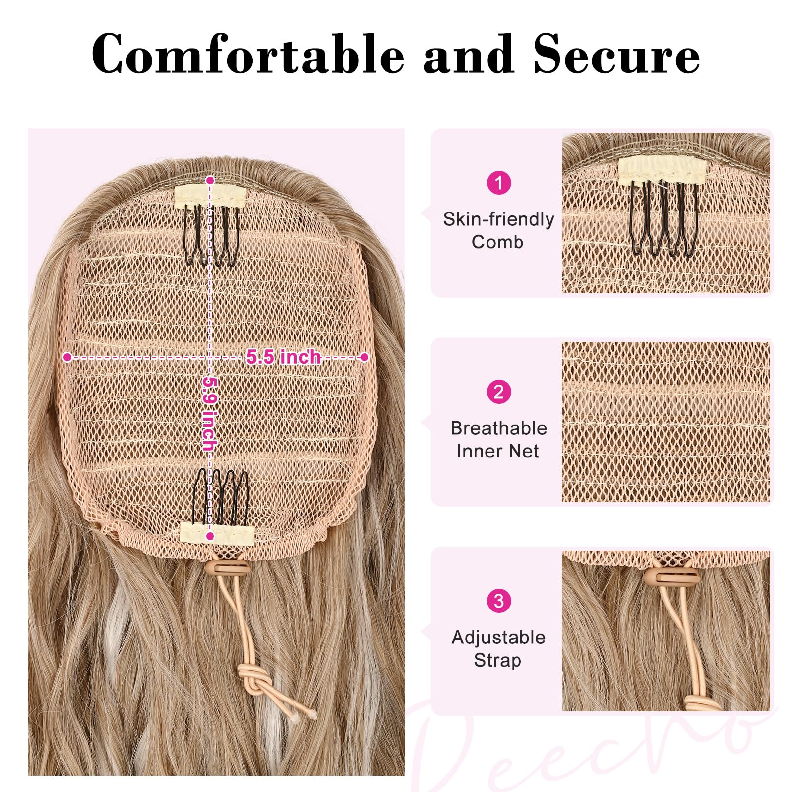 REECHO Ponytail Extension, 26" Long Beach Wave Drawstring Pony Hair Extension Synthetic Pony Tail Hairpiece for Women - Image 3