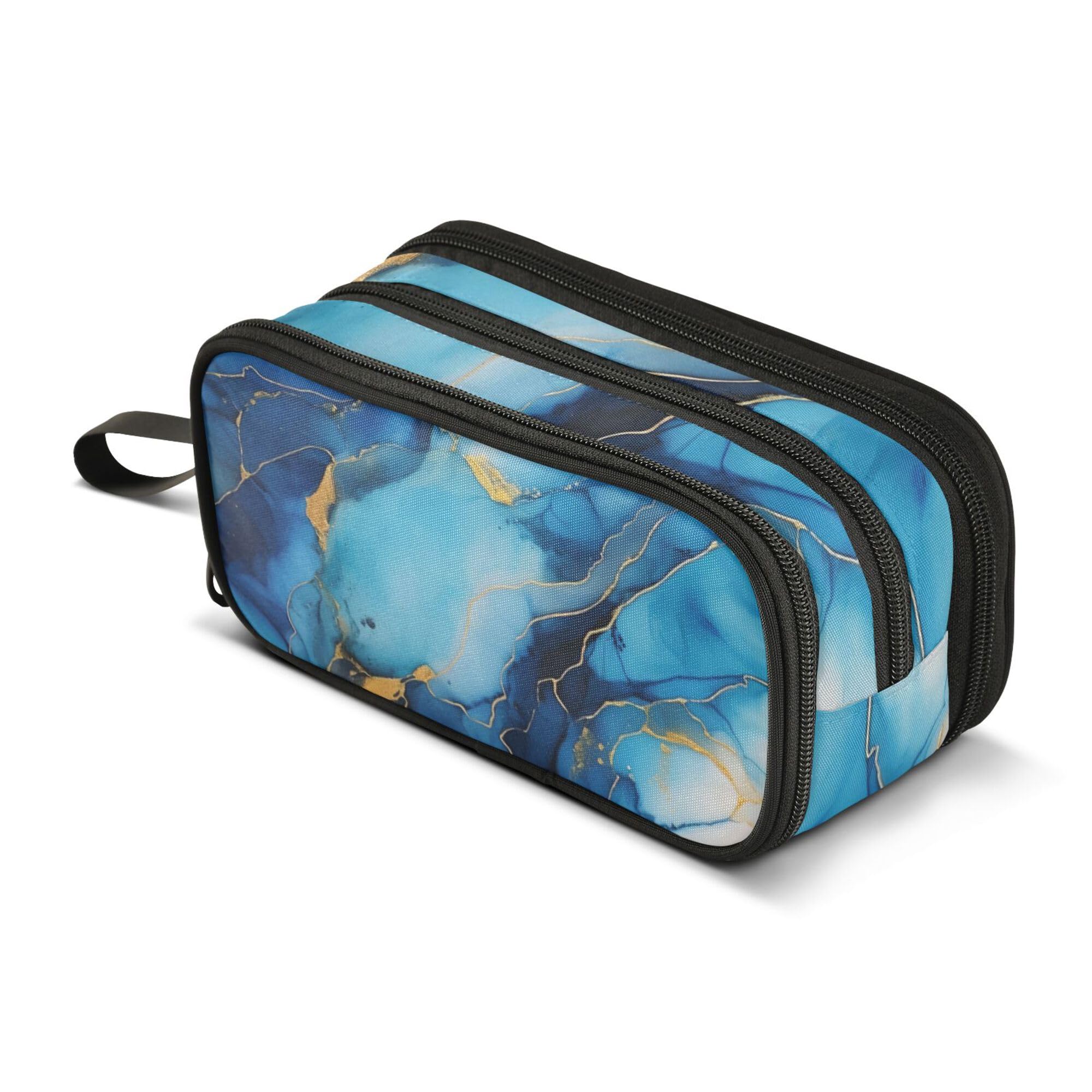 ALAZA Large Pencil Case, Big Capacity Pencil Bag Pen Pouch Holder 3 Compartments,Marble Blue School Office Supplies Stationery Makeup Bag Storage Organizer for Students Girls Boys Women Men โ image 1