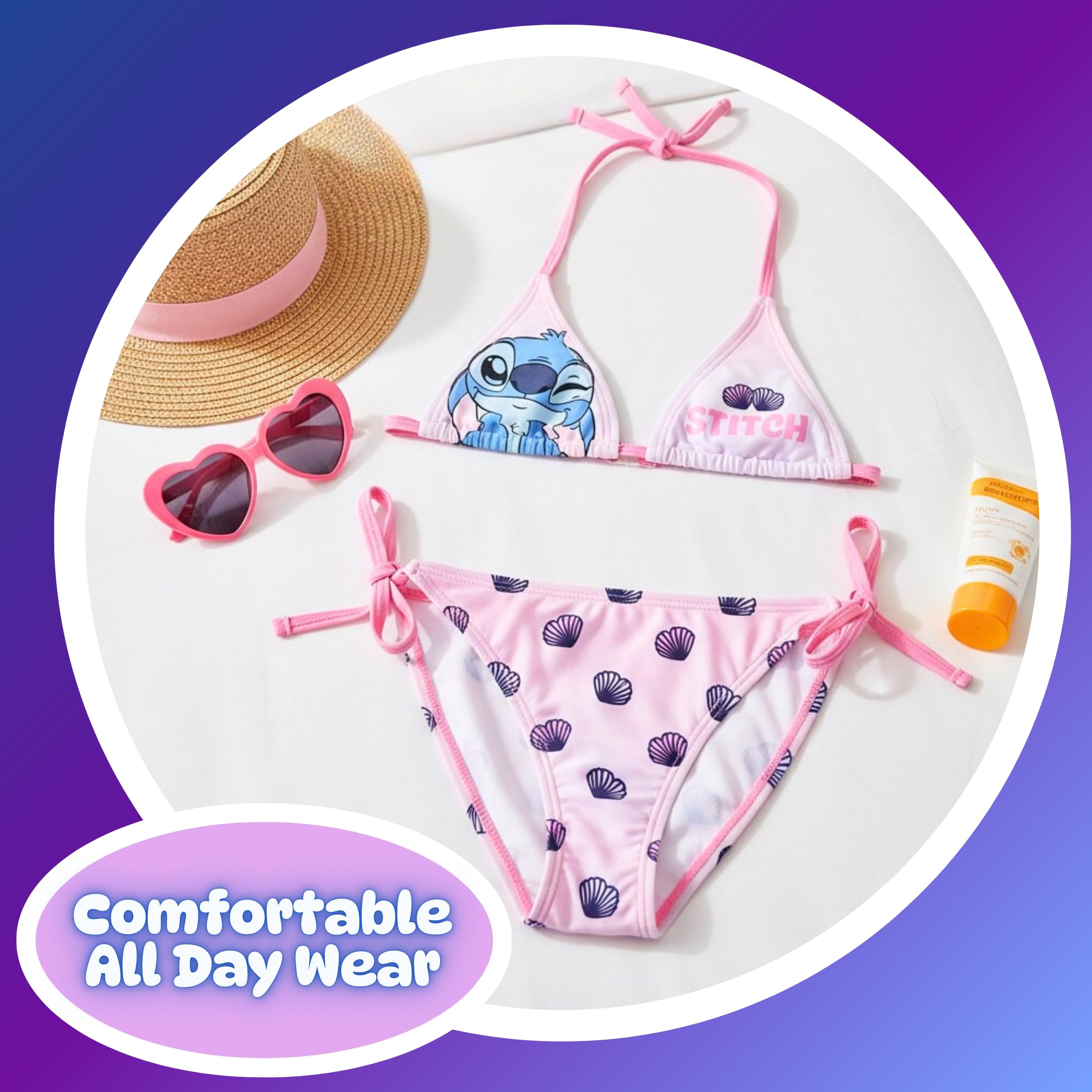Disney Stitch Bikini para Niña, Bañador de Dos Piezas Verano Infantil, Tallas 6 a 12 Años
