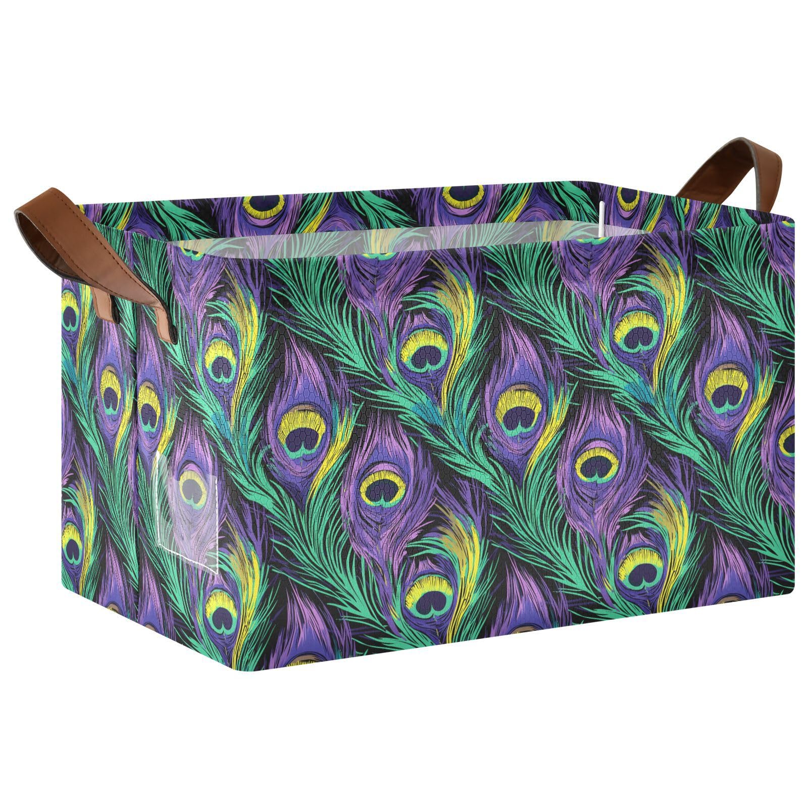 Boîte de rangement pour étagères étanche au motif paon pour dressing