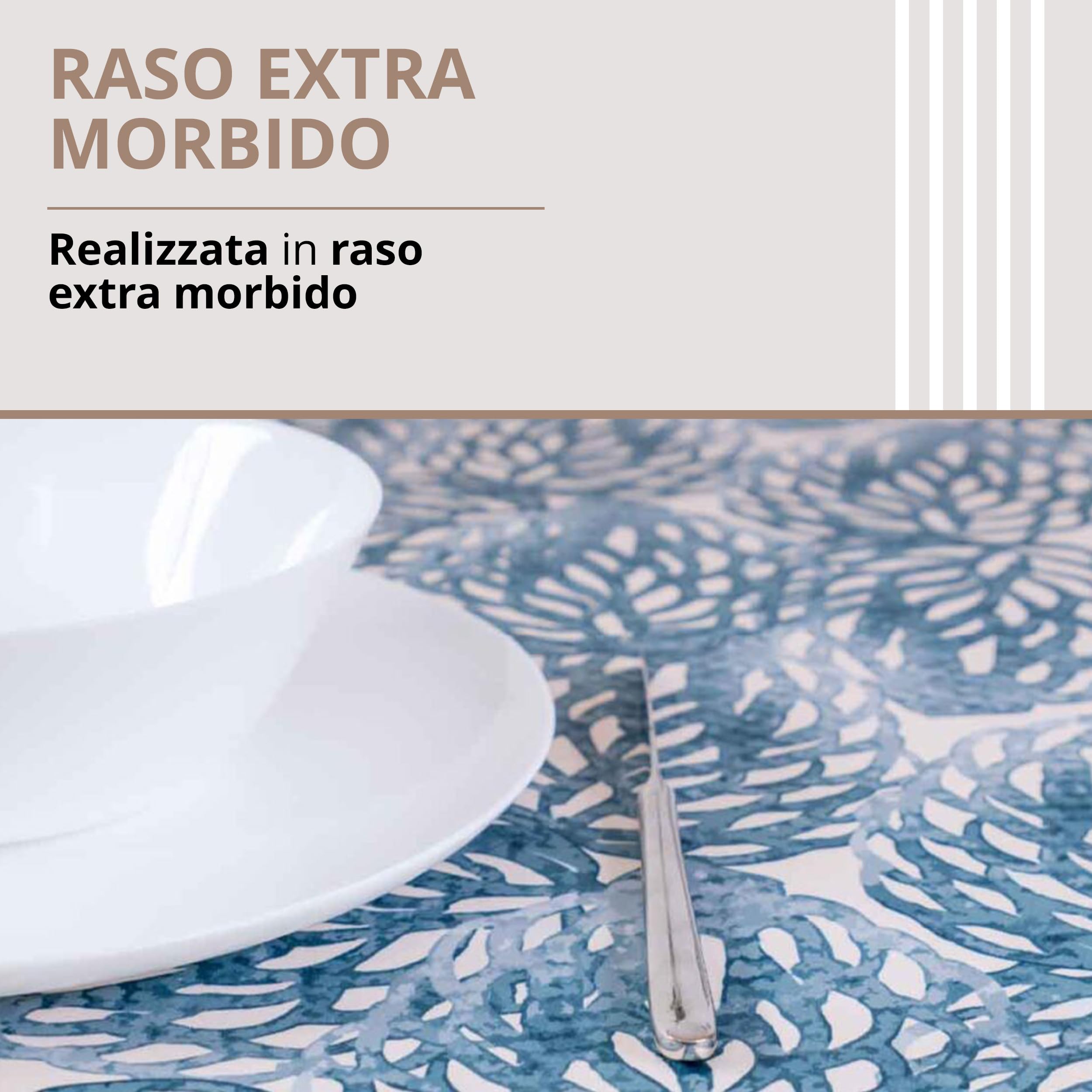 casaviva - Tovaglia in Raso di Cotone Extra Morbido - Tovaglia Rettangolare Idrorepellente Stirofacile Antimacchia - Tovaglia 150x240 cm Leaves Blu Oceano