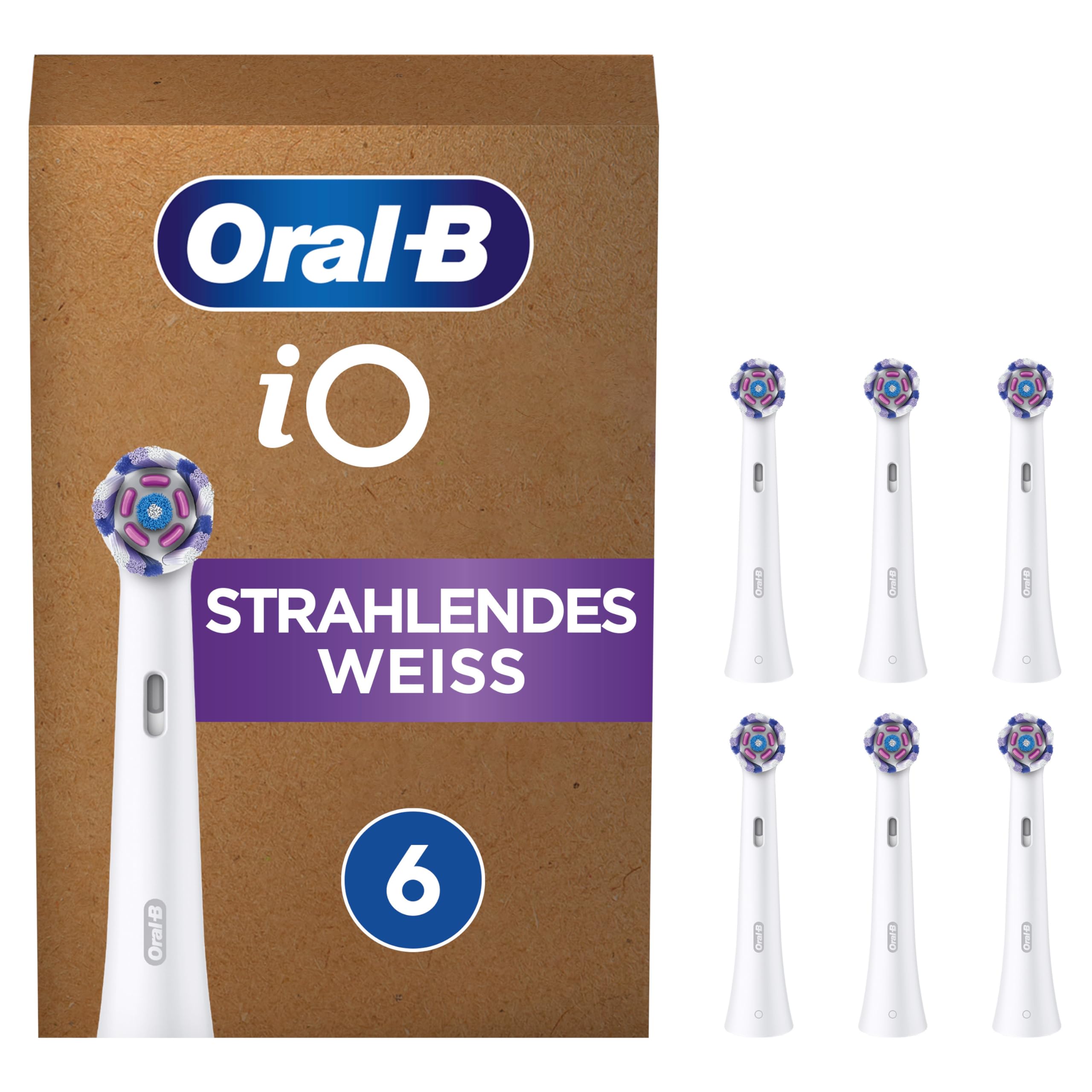 Oral-B iO Strahlendes Weiss Aufsteckbürsten für elektrische Zahnbürste, Briefkastenfähige Verpackung, 6 Stück