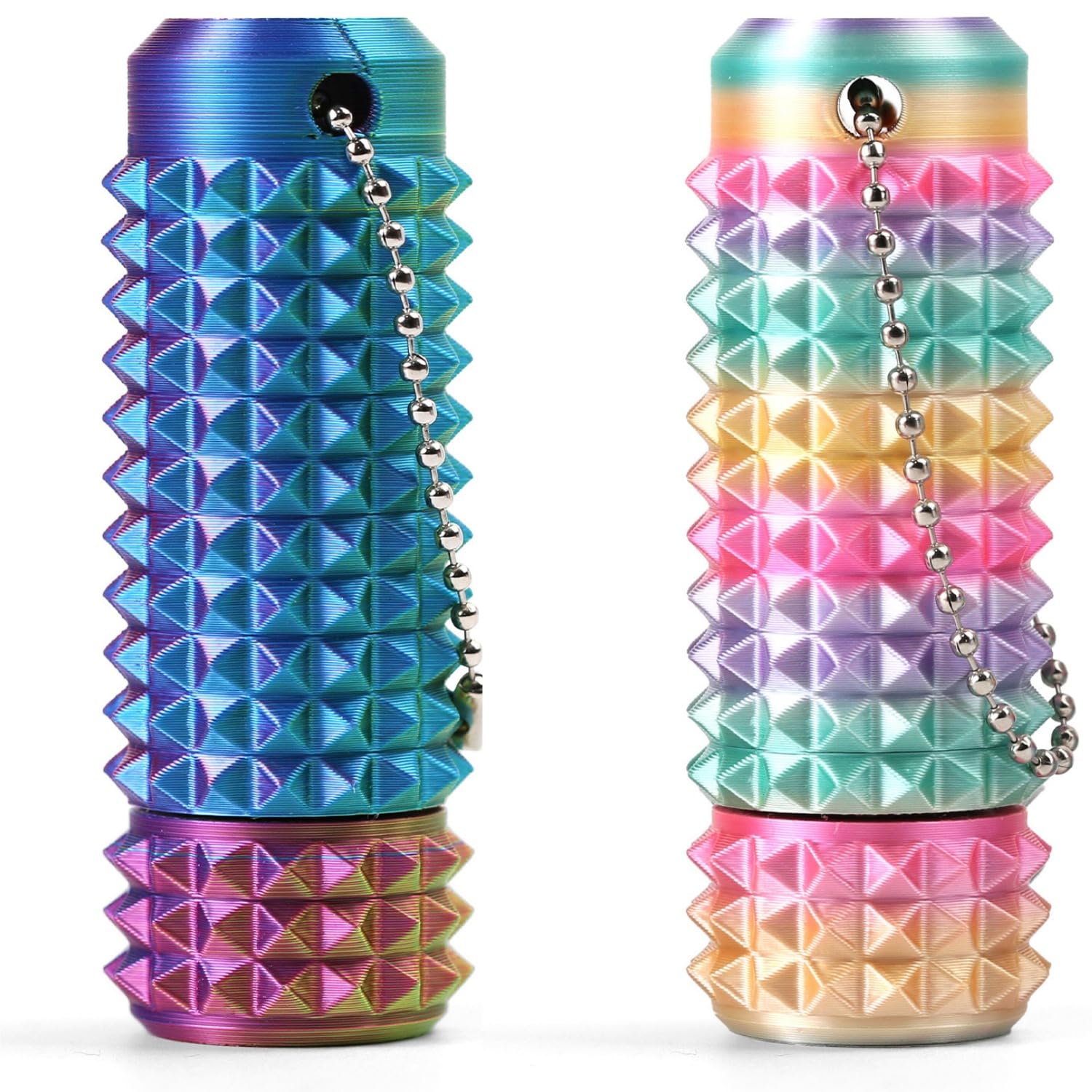 2-Pack Spiky Grippie Fidget Keychain Set, Rotatable 3D Printed Sensory Stim Toy Silent Roller for Anxiety Relief, Focus & Stress Management Novelty Gift for Adults & Teens (Rotation: Rainbow+Colorful)