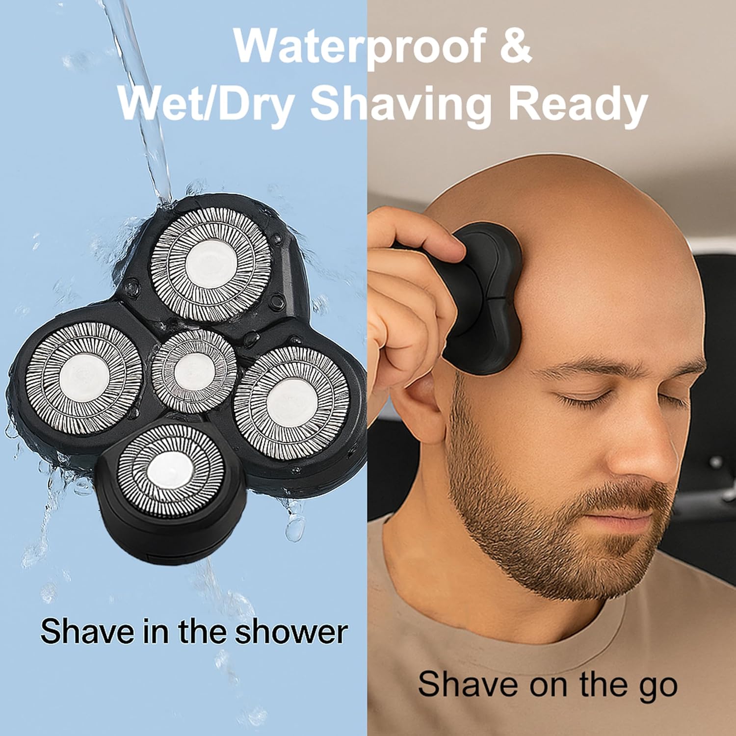 5-Head Replacement Blades for Men's Electric Head Shavers, Universal Snap-on Rotary Razor Refills, Professional Bald Head Grooming Blade with Cleaning Brush, Waterproof & Floating Design (1 Pack) - Image 5