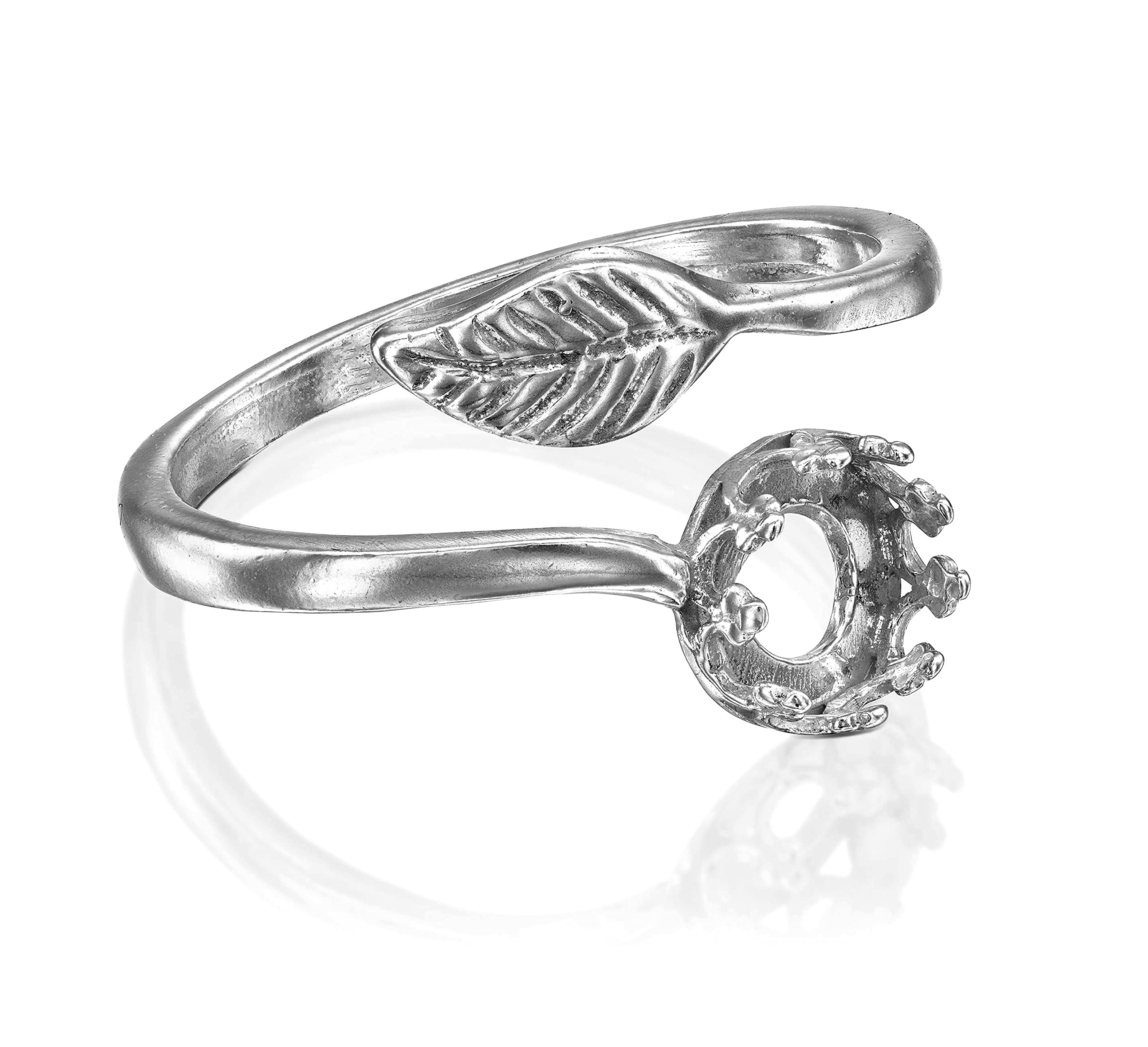 925 Sterling Silver Ring Blanks Adjustable Leaf to Ring Base with 6mm  Round Bezel Cup DIY Ring Blanks for Jewelry Making Adjustable Ring