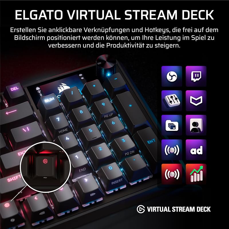 Corsair Vanguard 96 Mechanikus Gaming Billentyűzet MLX Plasma, 8000Hz, LCD Kijelző, QWERTZ Német kiosztás