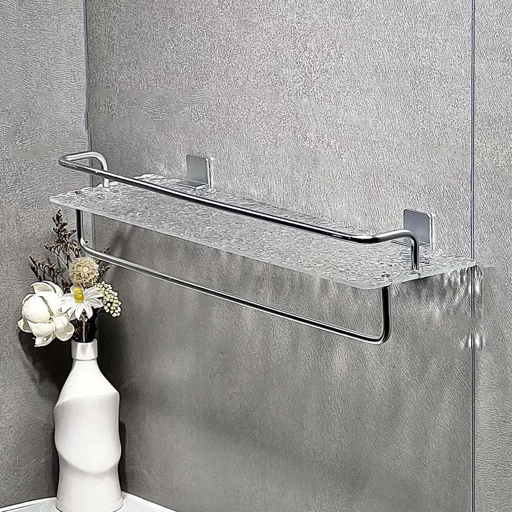 Ruiseawing Shower Shelf Racks Bathroom Wall Shelf Bathroom Shelves with Towel Bar Towel Shelf Wall Mounted Shower Accessories