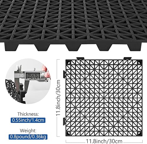 Miniatura 2 de ToLanbbt Cojín Modular Entrelazado 12P 11.8" x 11.8" Alfombrillas de Drenaje de Goma Entrelazadas para Piso con Agujeros de Drenaje Antideslizantes
