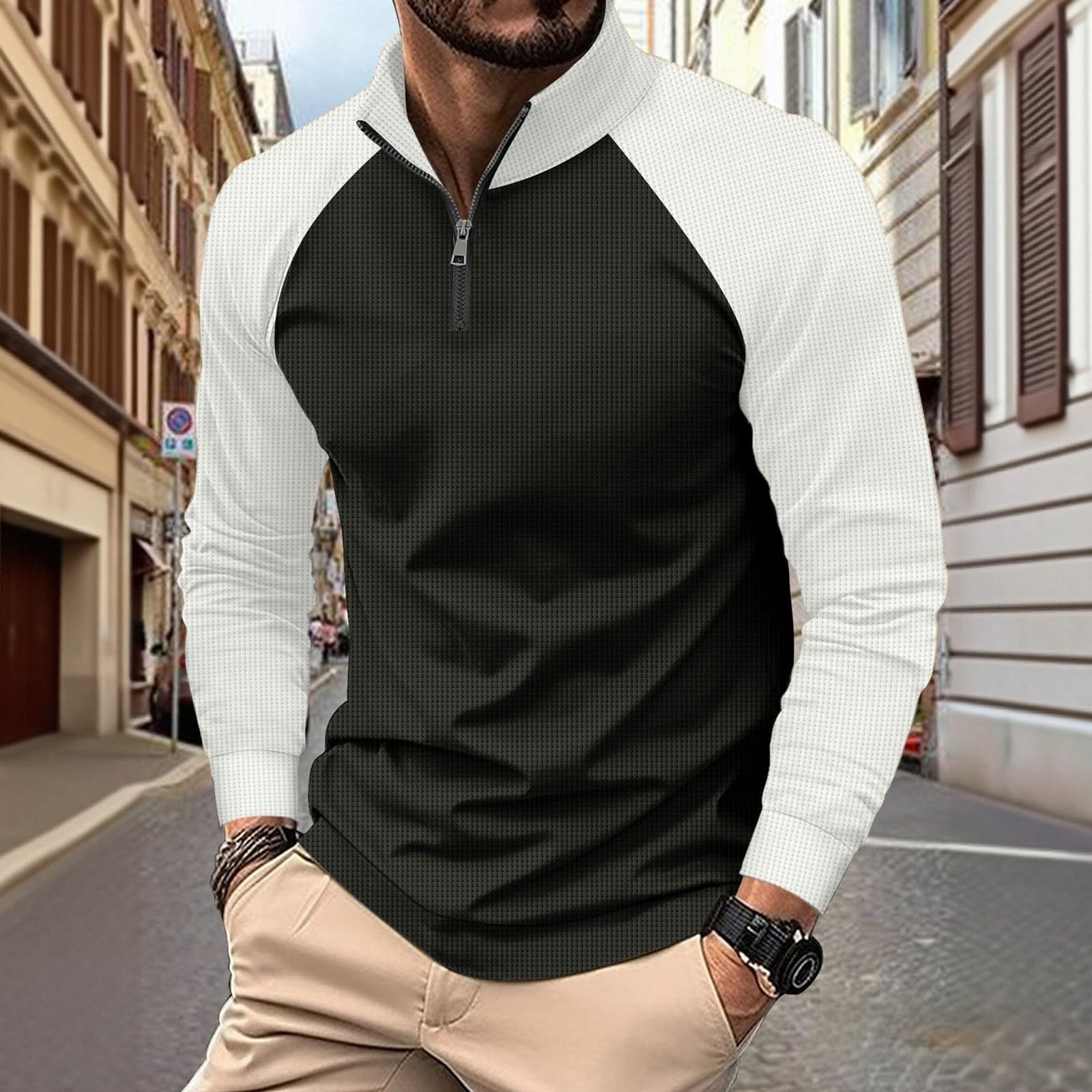 Ropa Protección Solar Suéter Ligero De Manga Larga con Cuello Alto Y Cremallera Un Cuarto para Hombre Camisetas Mujer Sin Chaqueta Invierno Deporte Deportiva Verano Playa Muscle Fit