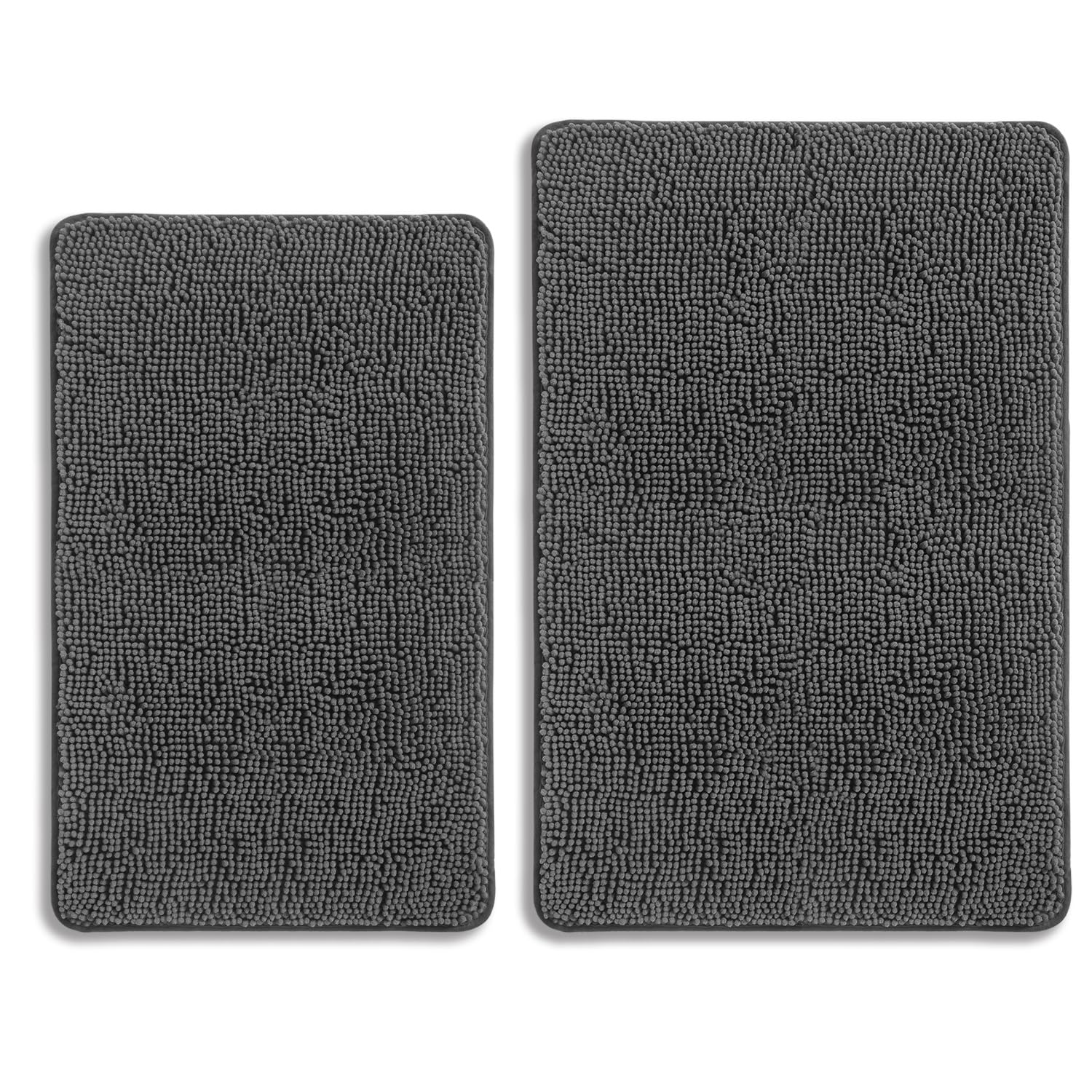 PureSwan Gray Bathroom Rugs Sets 2 Piece – Absorbent and Washable Bath Mat, Non-Slip, Thick Soft Chenille Bath Rugs for Bathroom Floor, Shower, Sink - 20" x 32"+24" x 36" — image 1