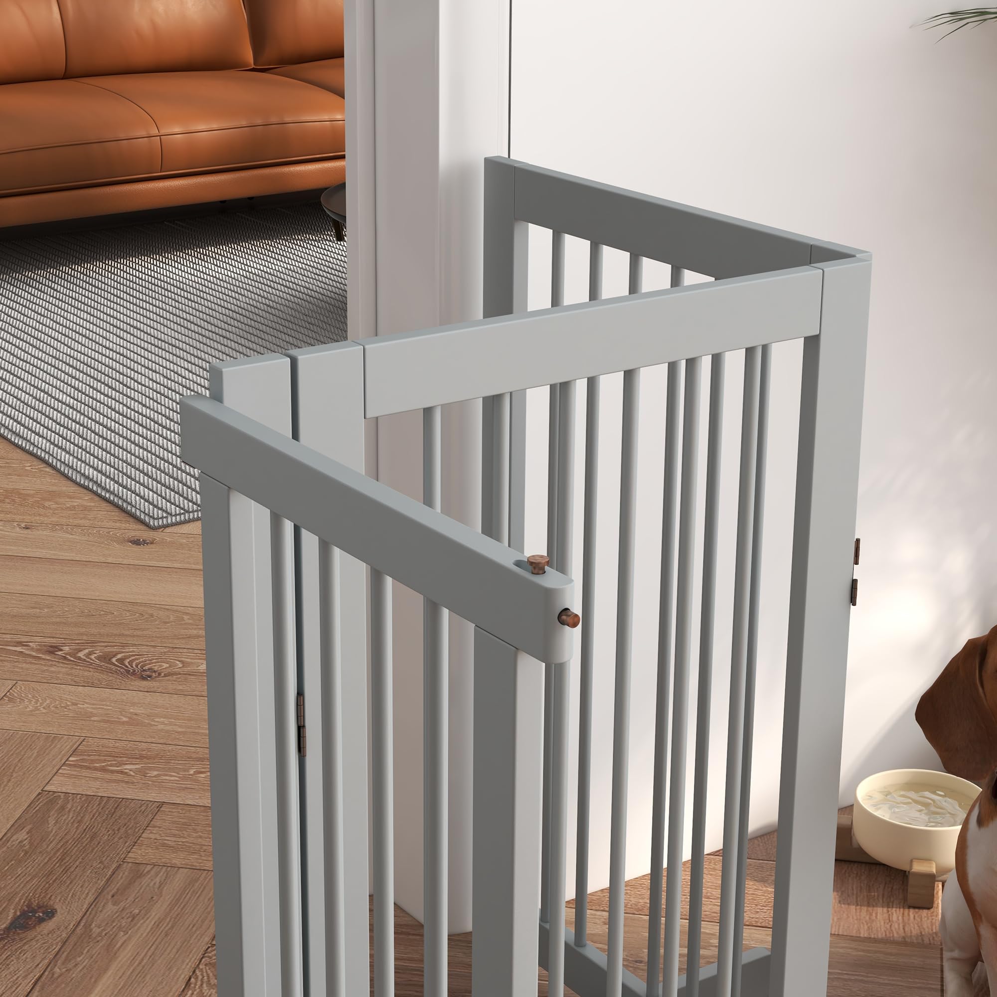 PawHut Barrera para Perros de 4 Piezas, 220 x 91 cm Puerta de Seguridad Plegable con Puerta, Puerta para Perros Independiente con 2 Patas de Apoyo, Puerta de Madera para Pasillo, Cocina, escaleras,