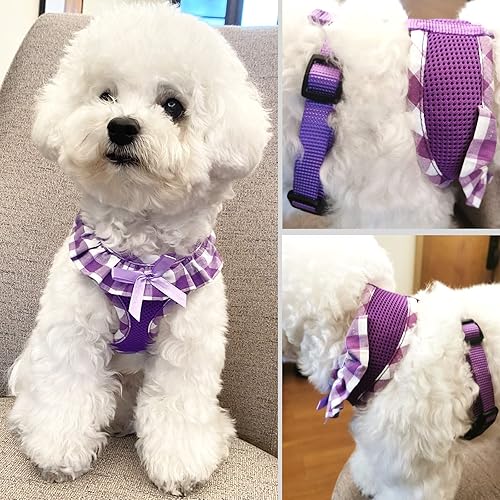 Miniatura 6 de Arnés para perro de malla suave mejorado, súper transpirable, ligero, arnés para mascotas, para cachorros, perros al aire libre, arnés morado, grande