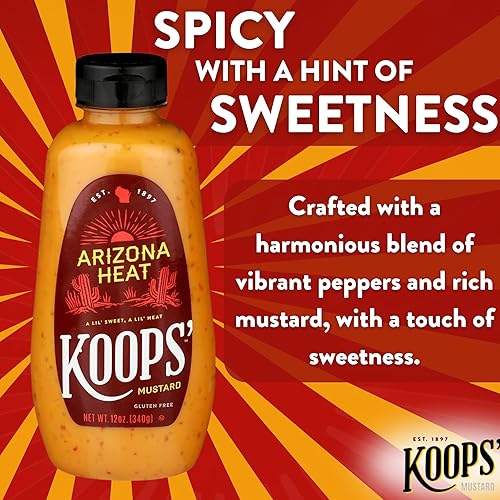 Miniatura 4 de Koops' Mostaza Arizona Heat - Mostaza dulce y picante, sin gluten, kosher, fabricada en Estados Unidos, a partir de semillas de mostaza de calidad,