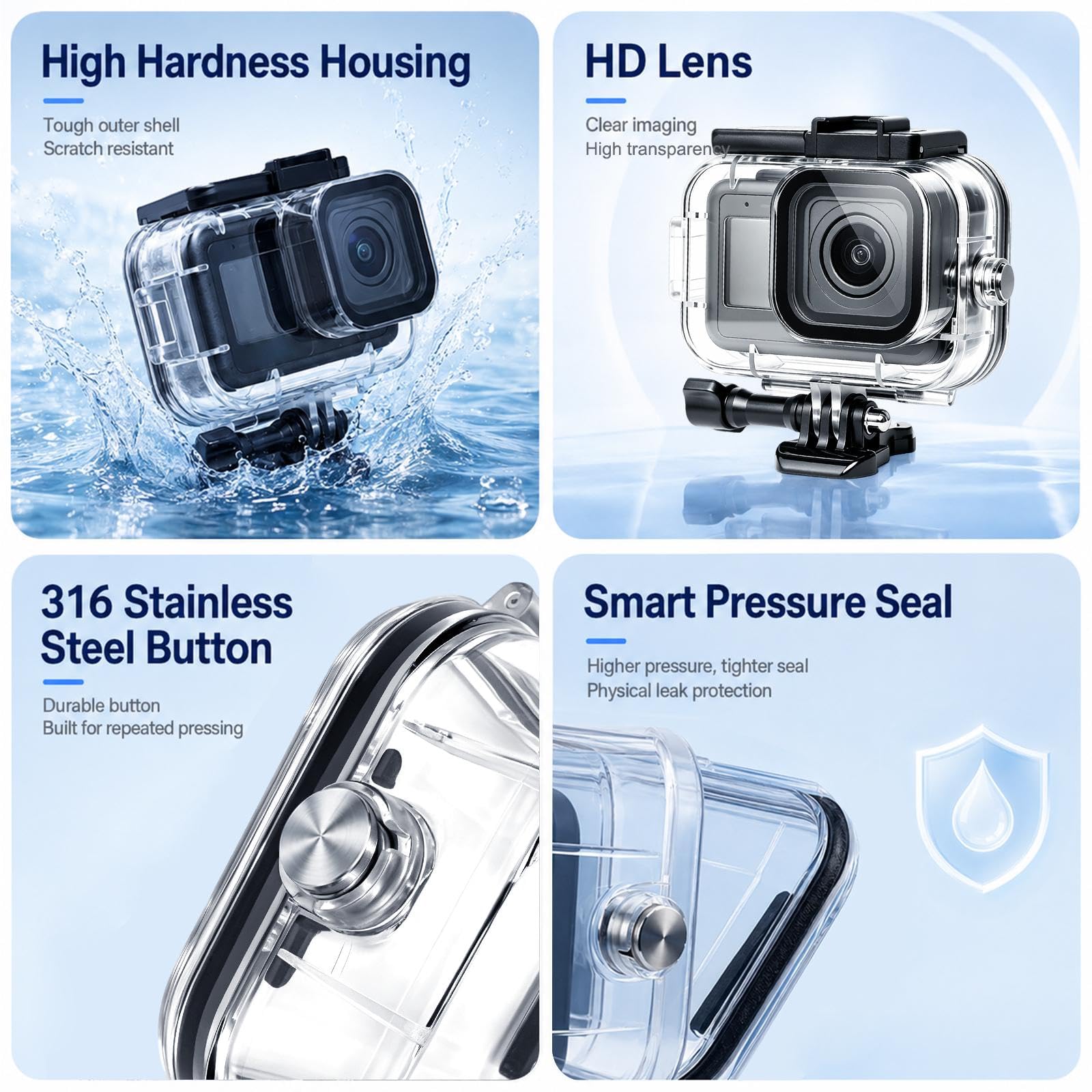 Funda de buceo para Go Pro Mission 1/1 PRO funda impermeable | Carcasa protectora subacuática de buceo profundo de 60 m para accesorios de cámara de acción