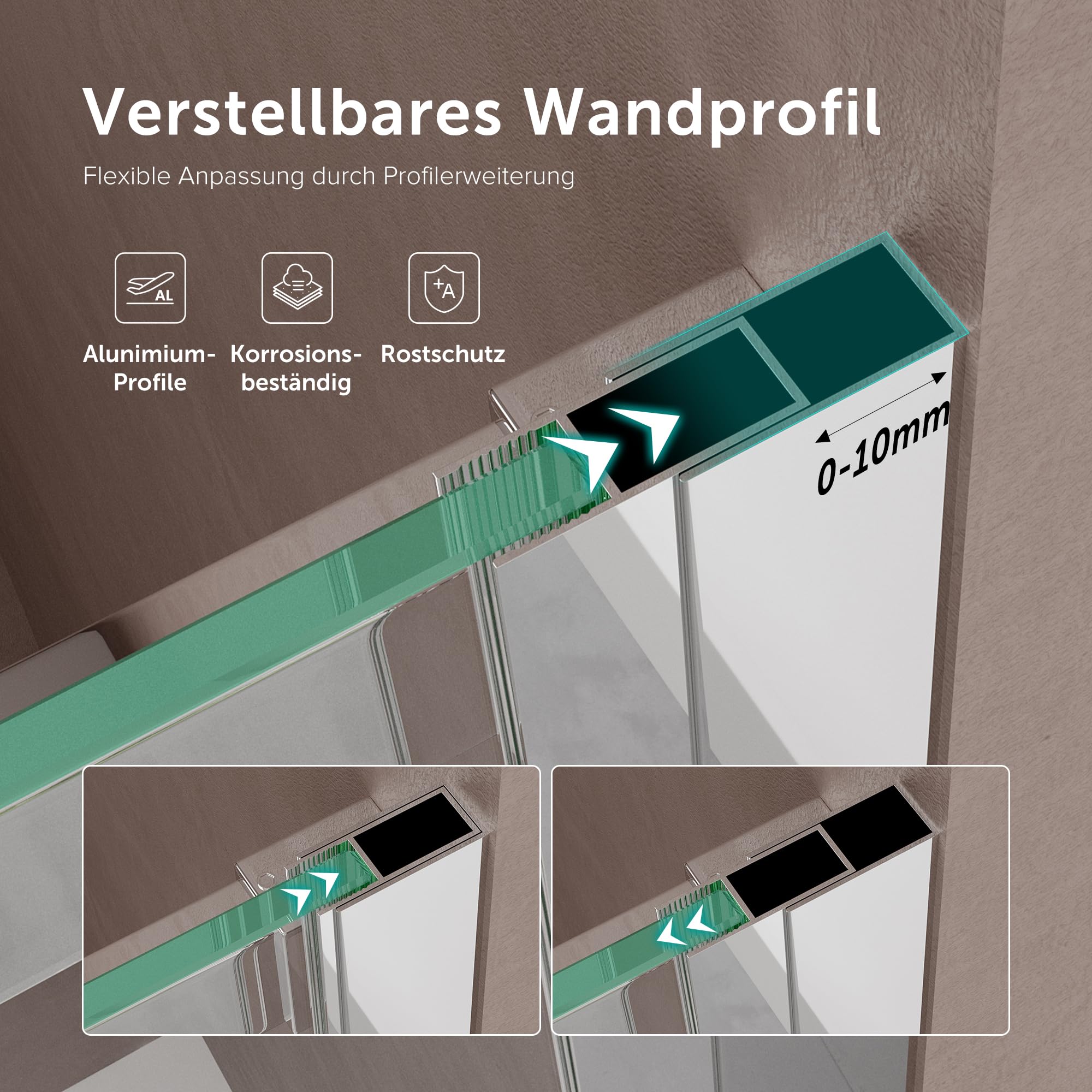 doporro Porta Doccia Scorrevole per Nicchia 125x195 cm, Box Doccia in Vetro Temperato Trasparente 8 mm Anticalcare, Profilo in Alluminio Regolabile - Teramo04