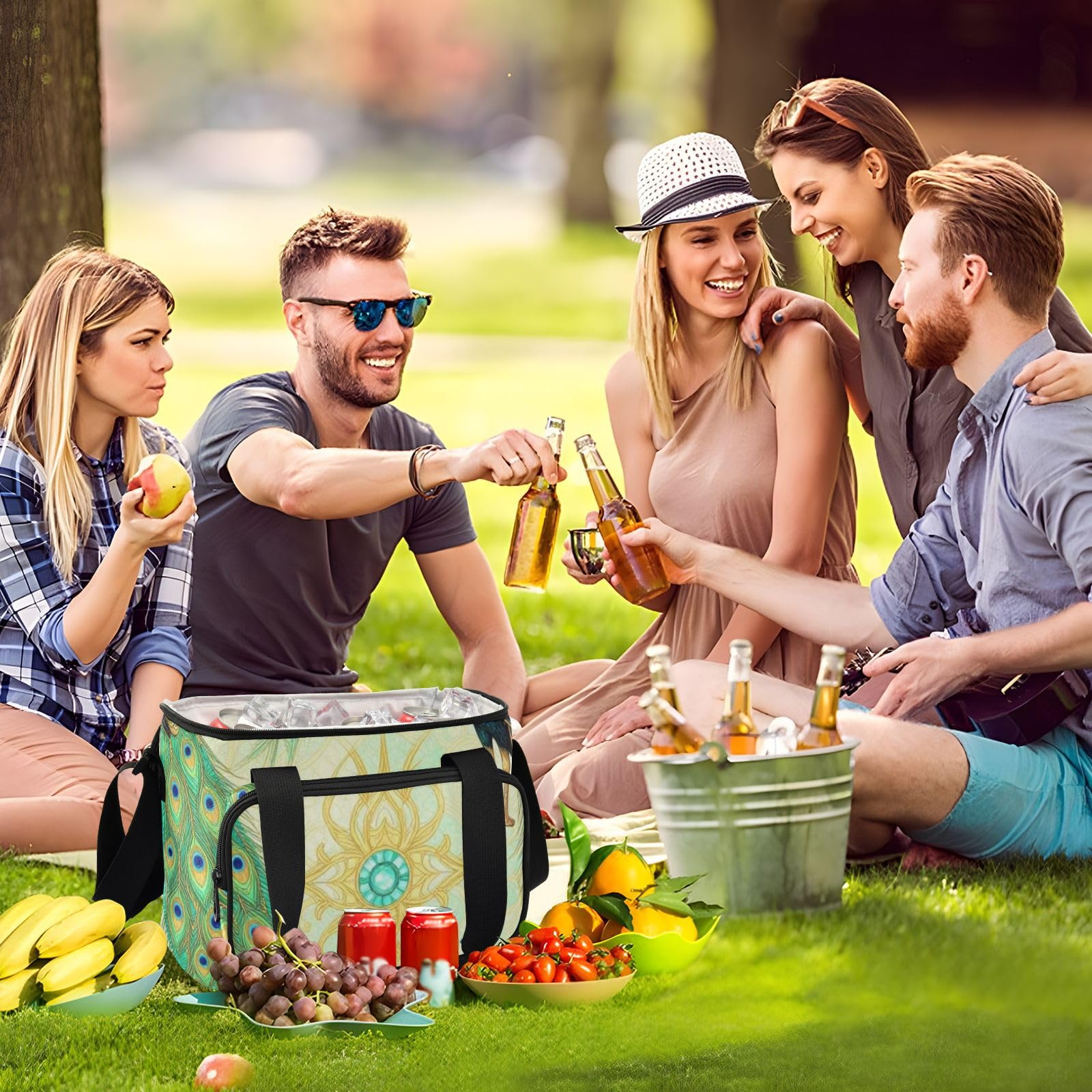Wudan Żółte pawie pióro termiczna torba na lunch 6 mm wypełniona pianką EPE grill pracownicy biurowi