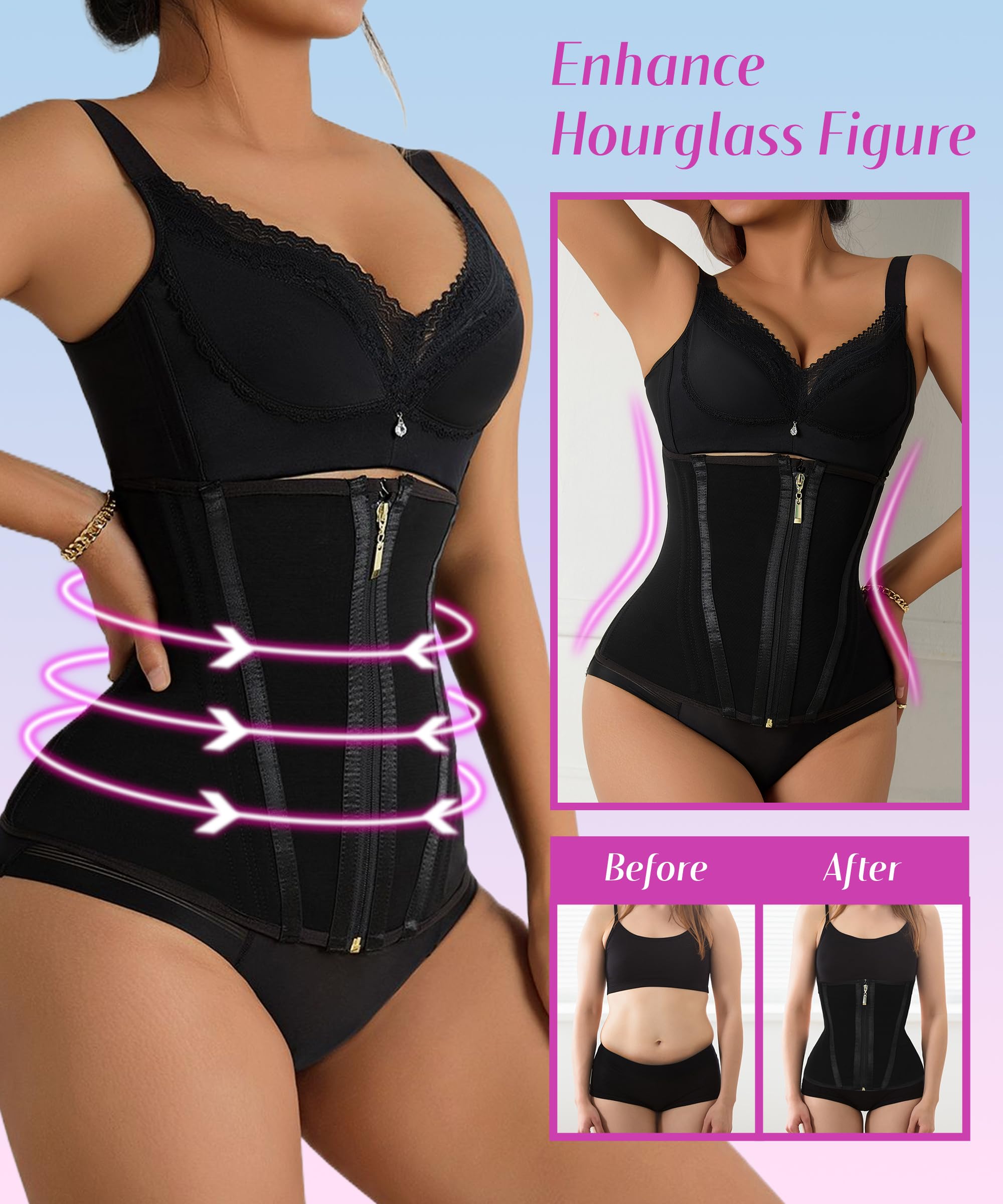 GainKee Faja moldeadora de cintura para mujer, corsé con control de abdomen, malla modal, cincha con gancho y cremallera