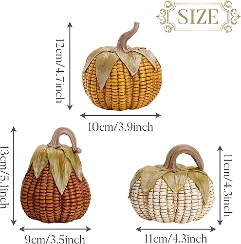 Miniatura 4 de Valery Madelyn Decoraciones de otoño para el hogar, decoración de calabaza de otoño, juego de 3 calabazas decorativas de maíz artificial de resina