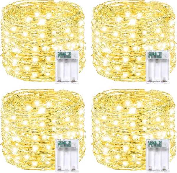 4 Pack 60 LED Fairy Lights Battery Operated with Timer, 20FT Waterproof Twinkle Lights Indoor Outdoor, Cuttable String Lights for Bedroom, Wedding, DIY, Centerpiece, Christmas Decorations (Warm White)