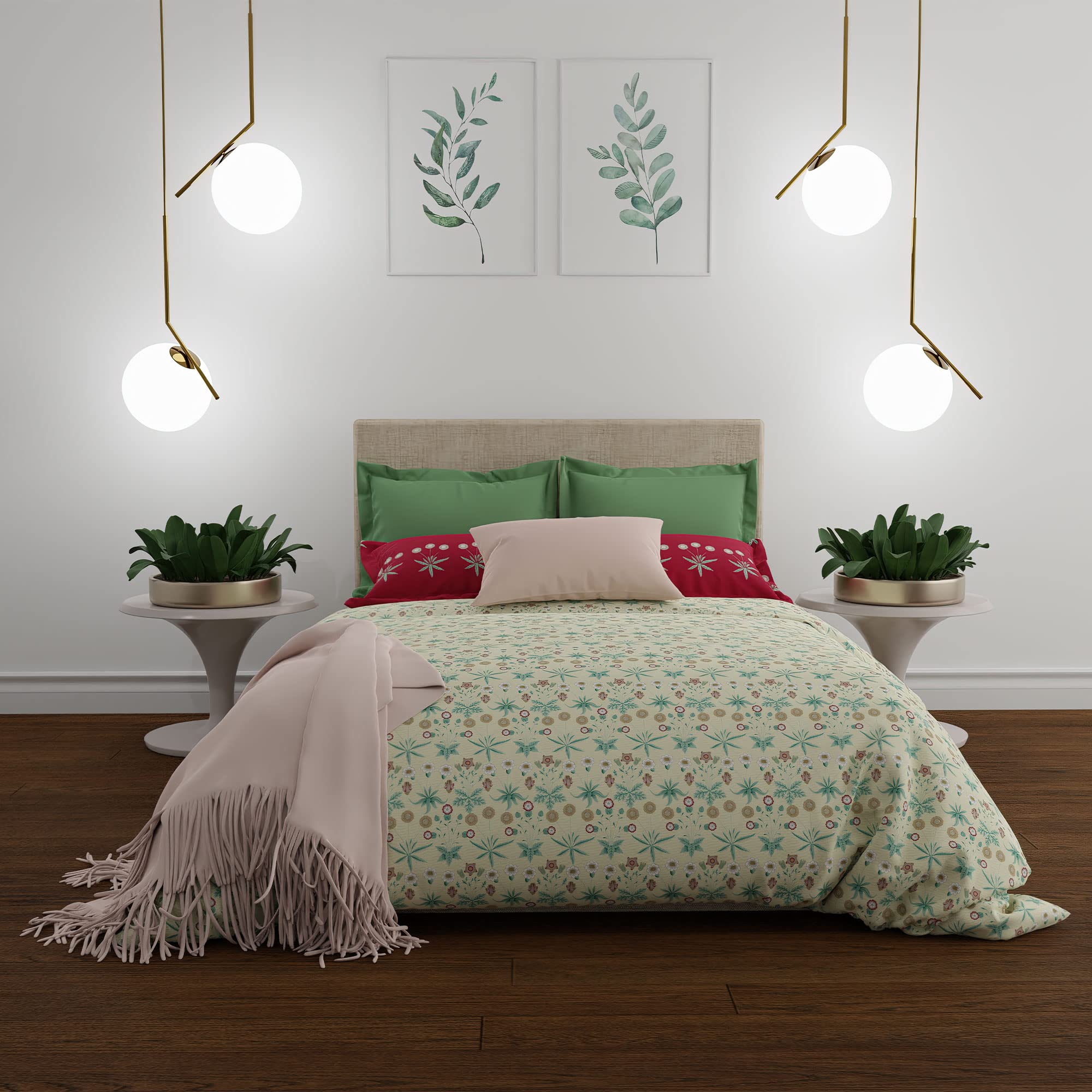 Trident Carnival Queen Bedsheet Set, 144 Thread Carnival Gifting Set, 1 Bedsheet and 2 Pillowcases, 100% Cotton, Superior Softness, Oeko-Tex Certified- Magnolia Garden Red