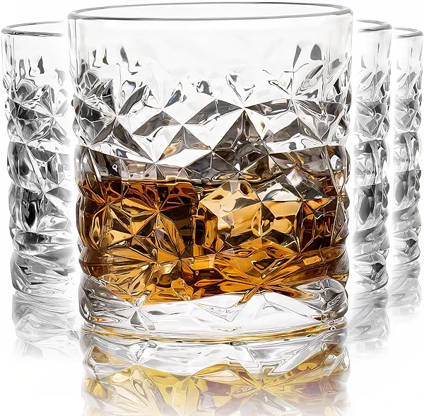 Hyglazelle Old Fashioned Whiskey Glasses Set of 4, 10oz Rocks Glasses Gift for Scotch Cocktails Rum Cognac Vodka Liquor - Men Gift