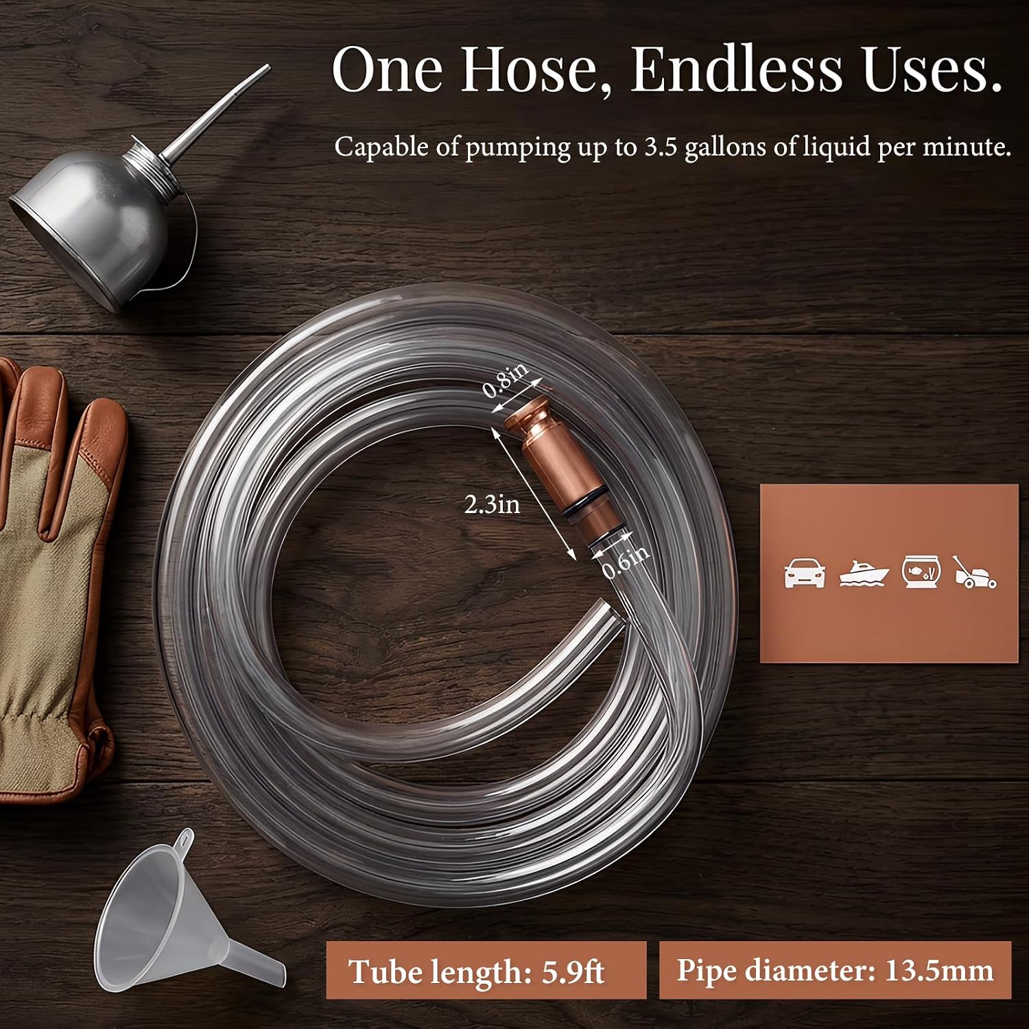 Gasoline Siphon Hose, 6FT Multi-Purpose Super Easy Siphon Pump for Water Gasoline Fuel & Other Liquid, Safety Self-Priming Hand Fuel Transfer Pump Tube for Boat Car Emergency Use