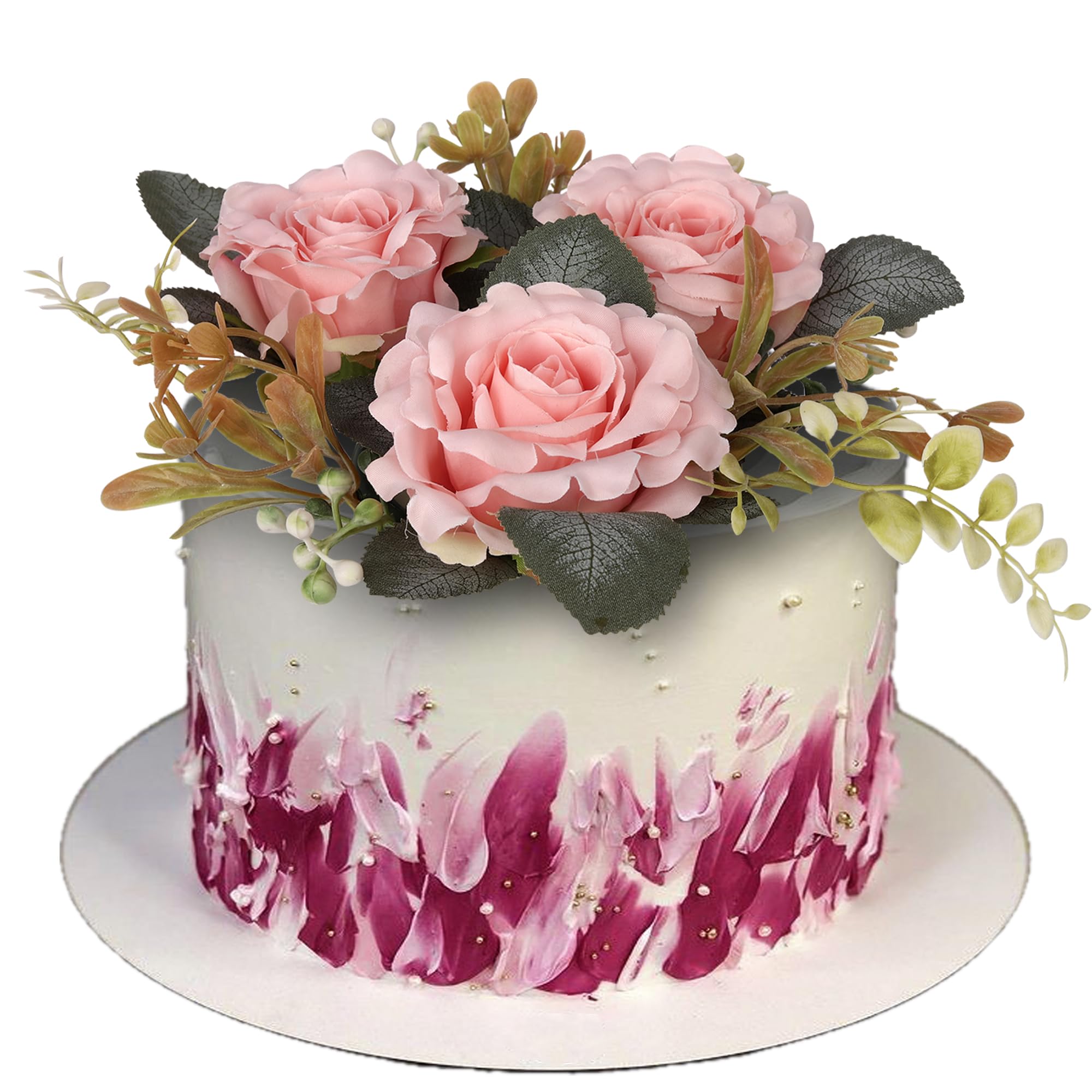Xsstarmi 1 Pack Champagne Pink Rose Wreath Cake Topper Decoration Assembled Handmade Wedding Flower Cake Pick for Wedding Birthday Anniversary Party DIY Cake Decorations Supplies