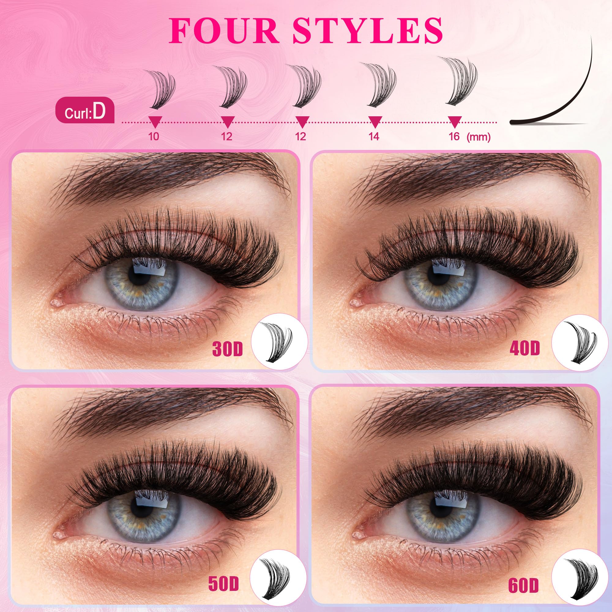 Foxy Beauty 640-częściowy zestaw do przedłużania rzęs D z klejem, uszczelniaczem, zmywaczem, aplikatorem i książką, DIY w domu